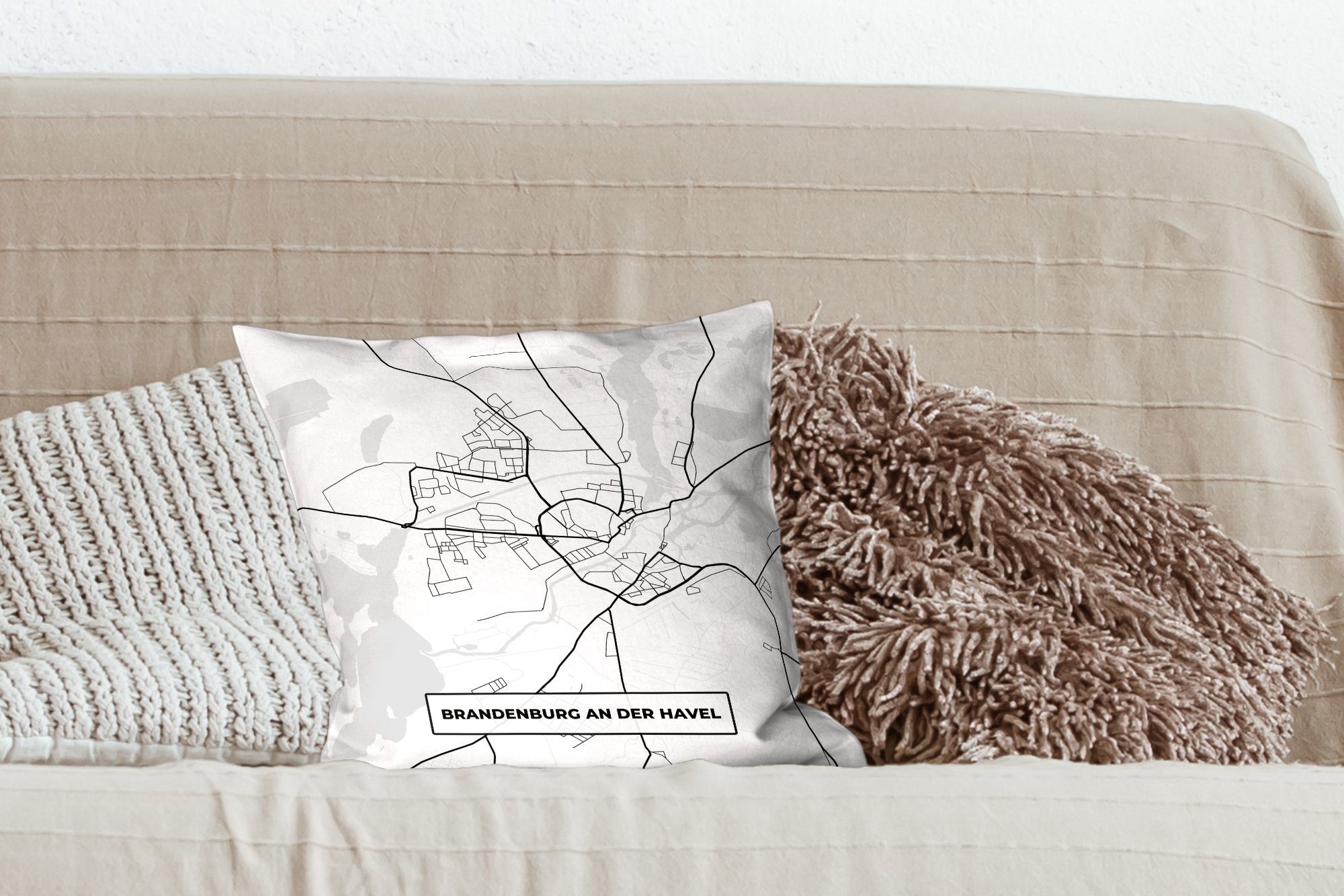 der für Havel Zierkissen - Karte Brandenburg Deko, an MuchoWow mit Schlafzimmer, - Stadtplan, Füllung Dekokissen Wohzimmer, Sofakissen