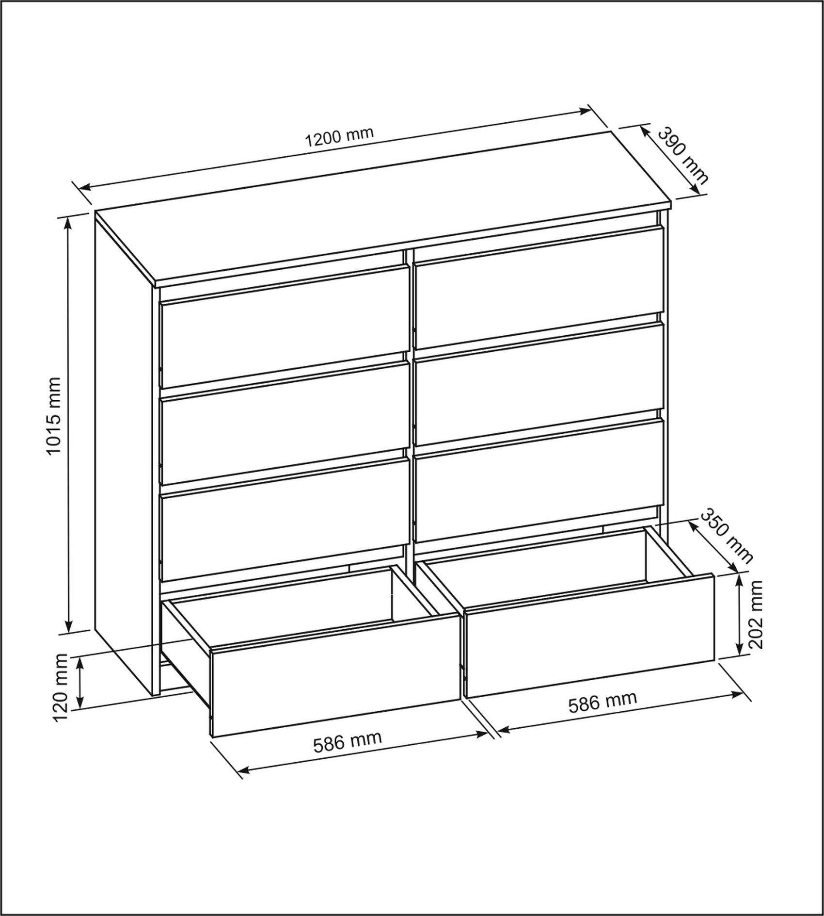 Raumhirsch Furniture Kommode, Sideboard, Kommode für das Schlafzimmer - Wohnzimmer (Maße: 120 × 39 × 101,5 cm, 8 Schubladen, Rollenschienen), viele Farbvarianten - Hochwertig & stabil