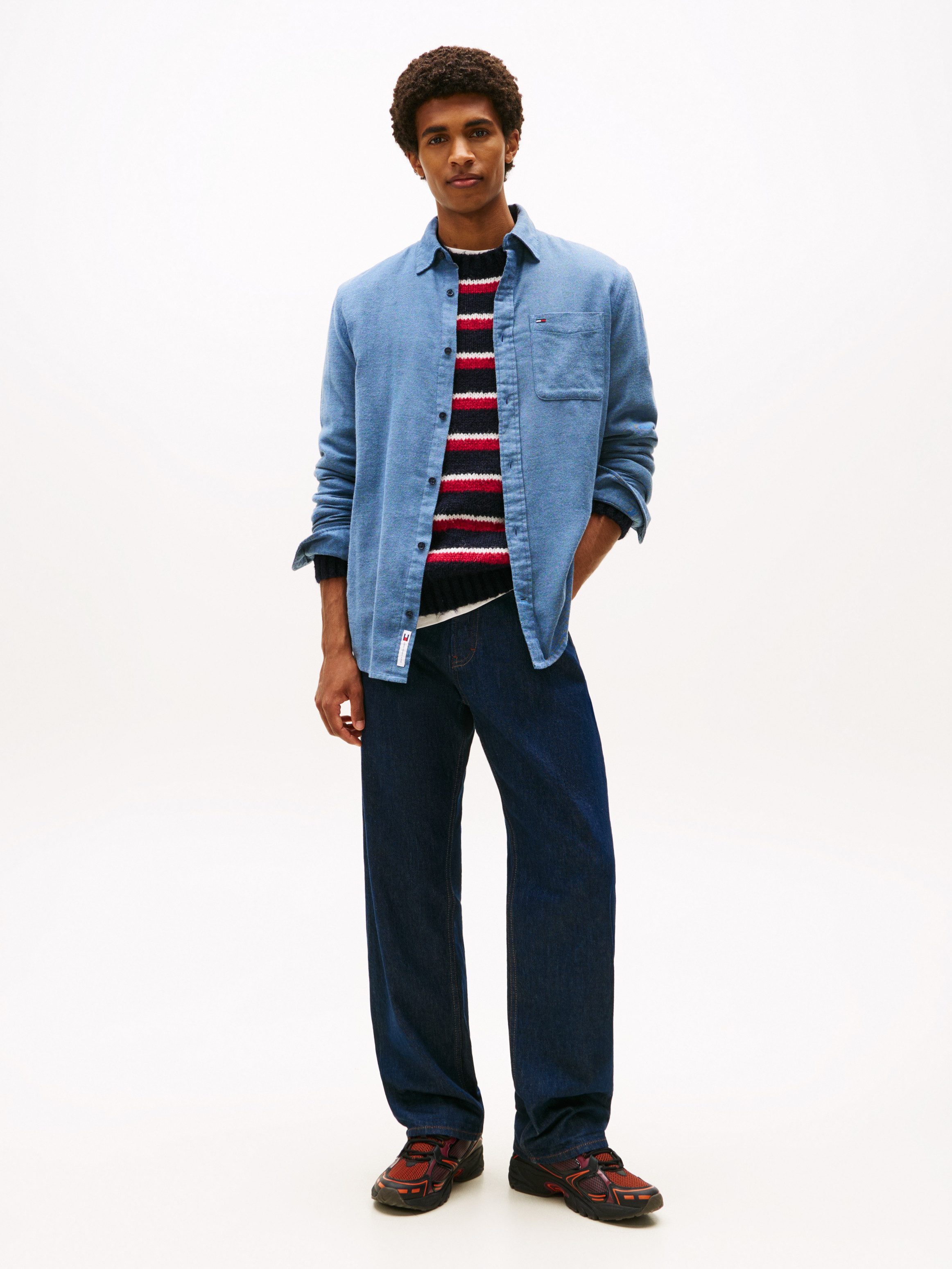 Tommy Jeans Flanellhemd TJM FLANNEL regular fit, Langarmhemd, halbgespreizter Kragen