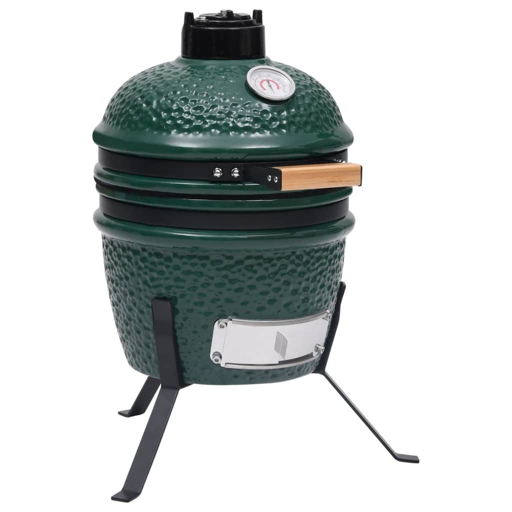 vidaXL Holzkohlegrill 2-in-1 Kamado-Grill Smoker Keramik 56 cm Grün