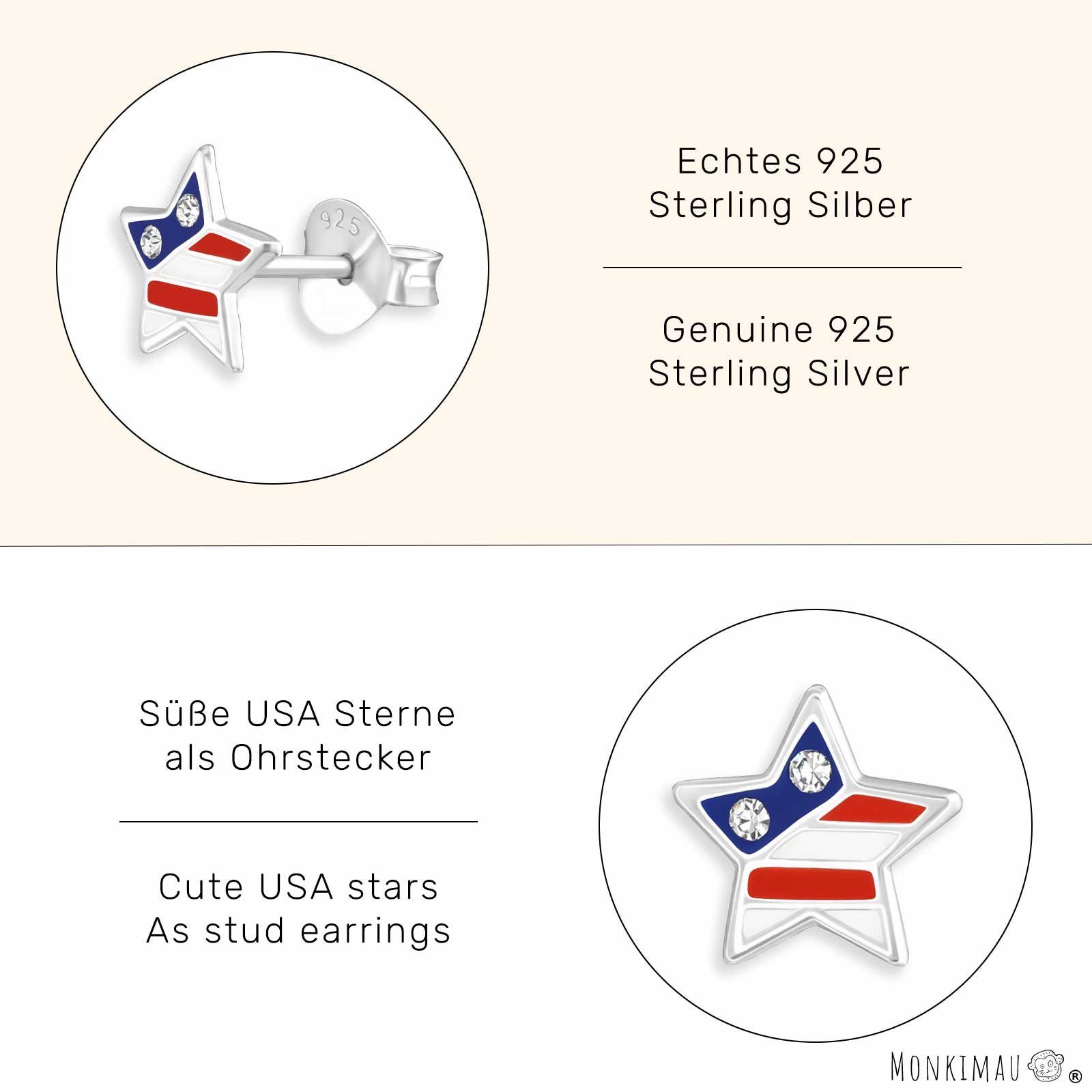 Monkimau Paar Ohrstecker USA Stern Silber (Packung) Ohrringe aus 925