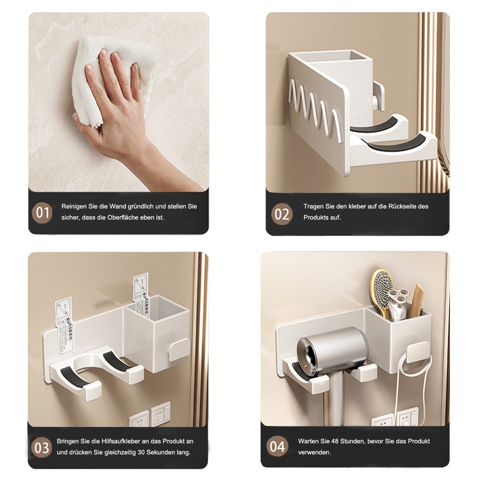 Refined Living Haartrocknerhalter Organizer für Haartrockner, Wandhalterung Haartrockner Halterung, (Haartrocknerhalter, Praktisches Wandregal für Föhn-Badezimm – Bild 5 von 5