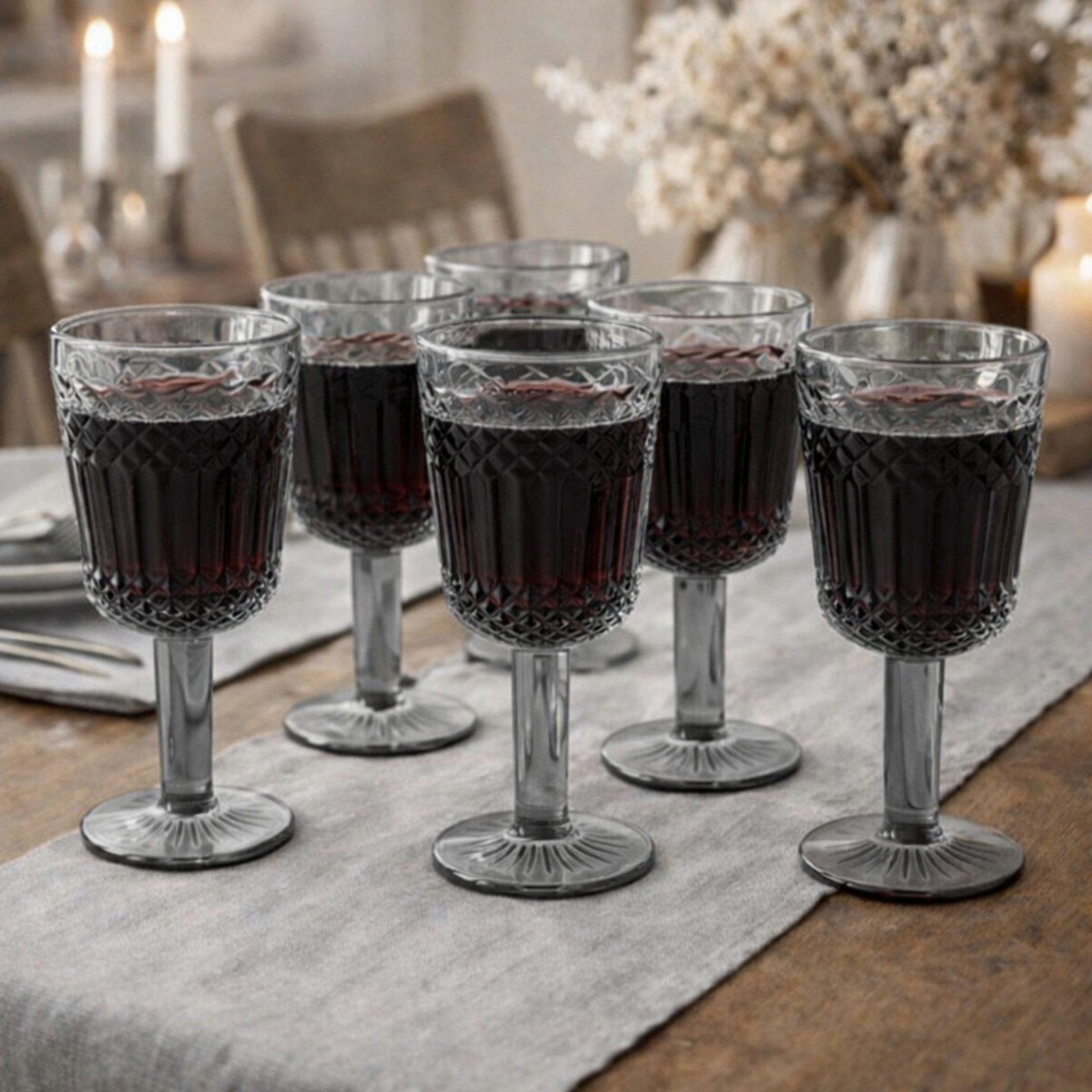 Koopman Weinglas Weinkelch Trinkglas Trinkkelch 300ml Grau Glas 6er Set, 6-tlg., Glas, mit Muster im Glas, Graufarbend, 300ml je Kelch, Modern, Standsicher