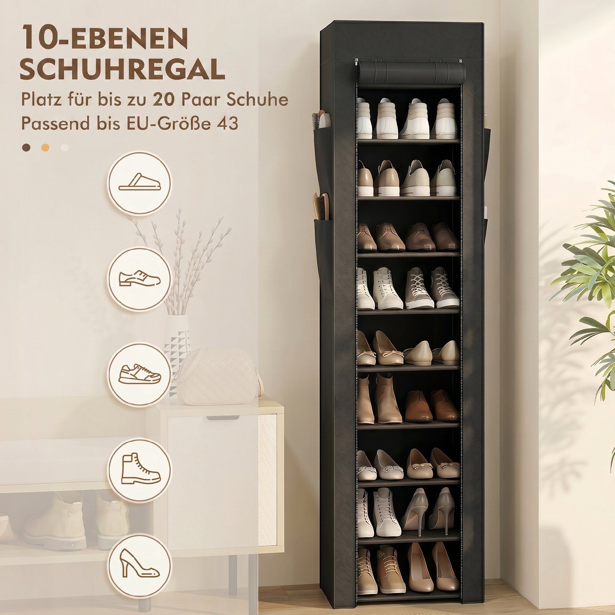 HOMCOM Schuhregal Schuhorganizer Schuhaufbewahrung mit Stoffbezug, Set 1-tlg., Staubdichte Stoffabdeckung, hohe Kapazität, leicht und tragbar – Bild 4 von 5