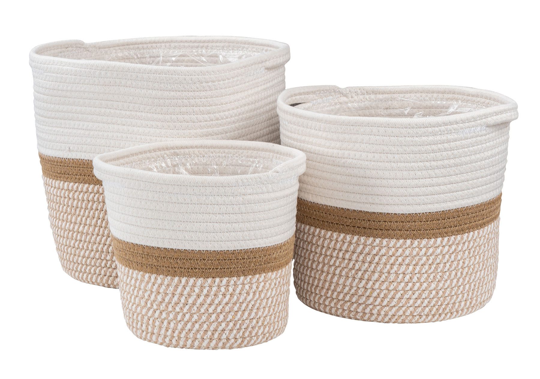 Levandeo® Aufbewahrungskorb, 3er Set Aufbewahrungskorb Rund Natur Weiß Übertopf Geflochten Boho