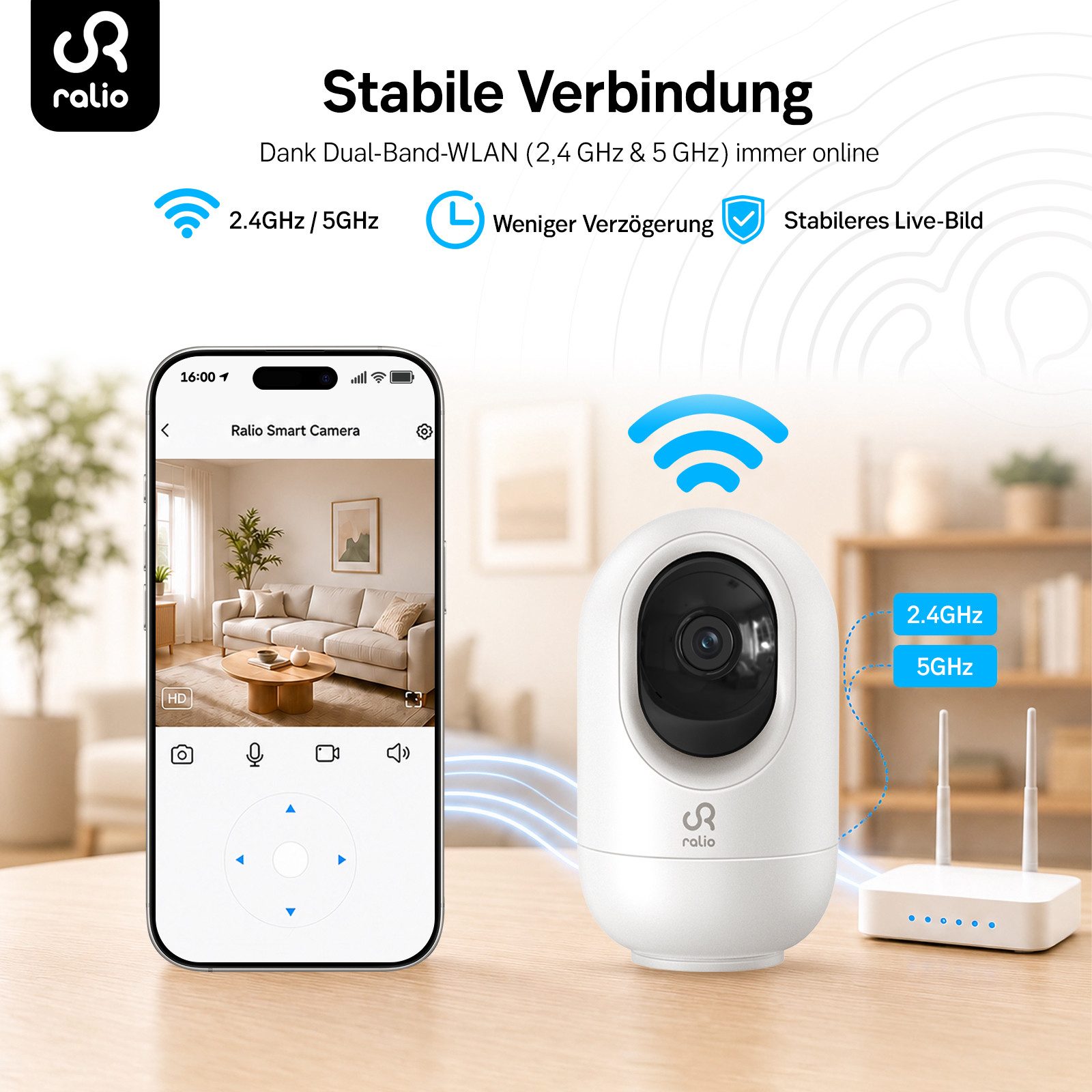 Ralio Überwachungskamera WLAN 2K/3MP Smart Home Sicherheitskamera mit Nachtsicht (8–10m) (Innenbereich, Bewegungserkennung, Zwei-Wege-Audio, Cloud & 256GB Speic – Bild 5 von 5