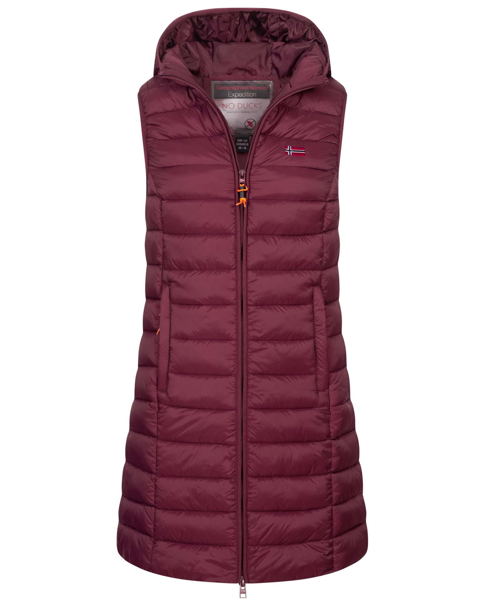 Geographical Norway Steppweste Damen Stepp weste Kapuze Übergangs Herbst Winter Windbreaker Lang