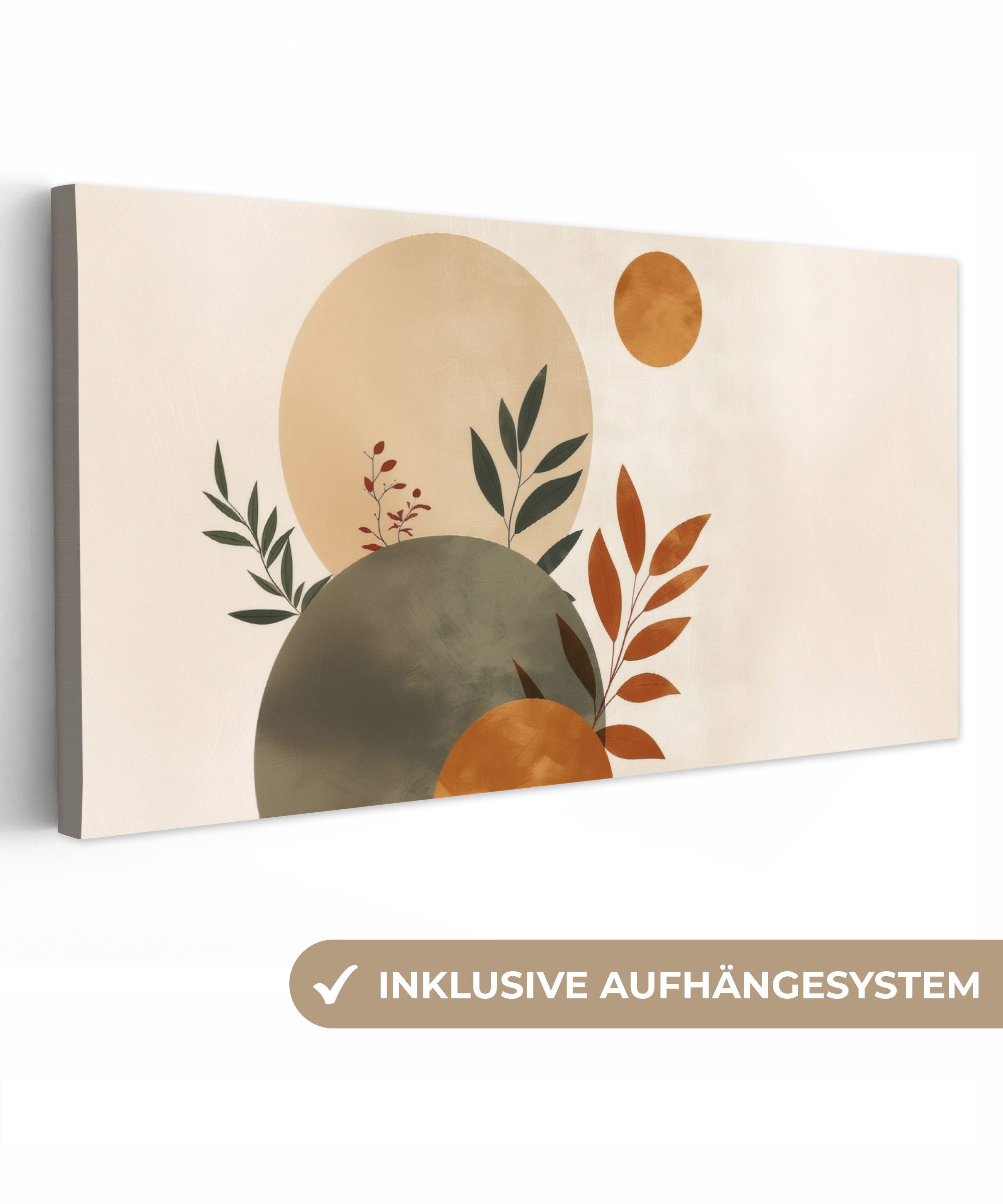 OneMillionCanvasses® Leinwandbild Panorama Formen - Rund - Blätter - Beige, günstig online kaufen