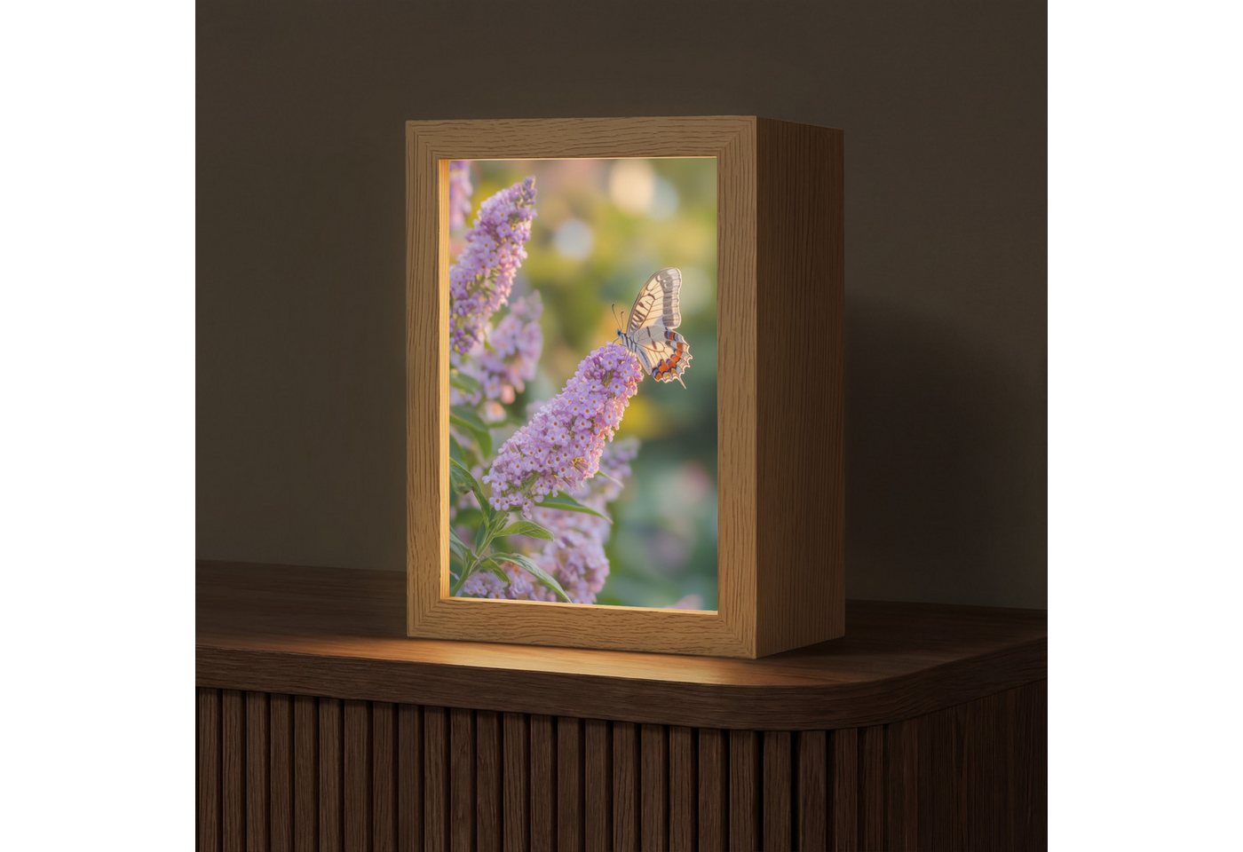 OnlyWow Tischleuchte Lightbox Verschnörkelt - Schmetterling - Lila - Blumen, Dimmbar, Farbwechsel, LED, Warmweiß, Kaltweiß, Neutralweiß Einstellbar, Tischlampe, Schreibtischlampe, Desk, Dimmbar, mit Kabel, LED