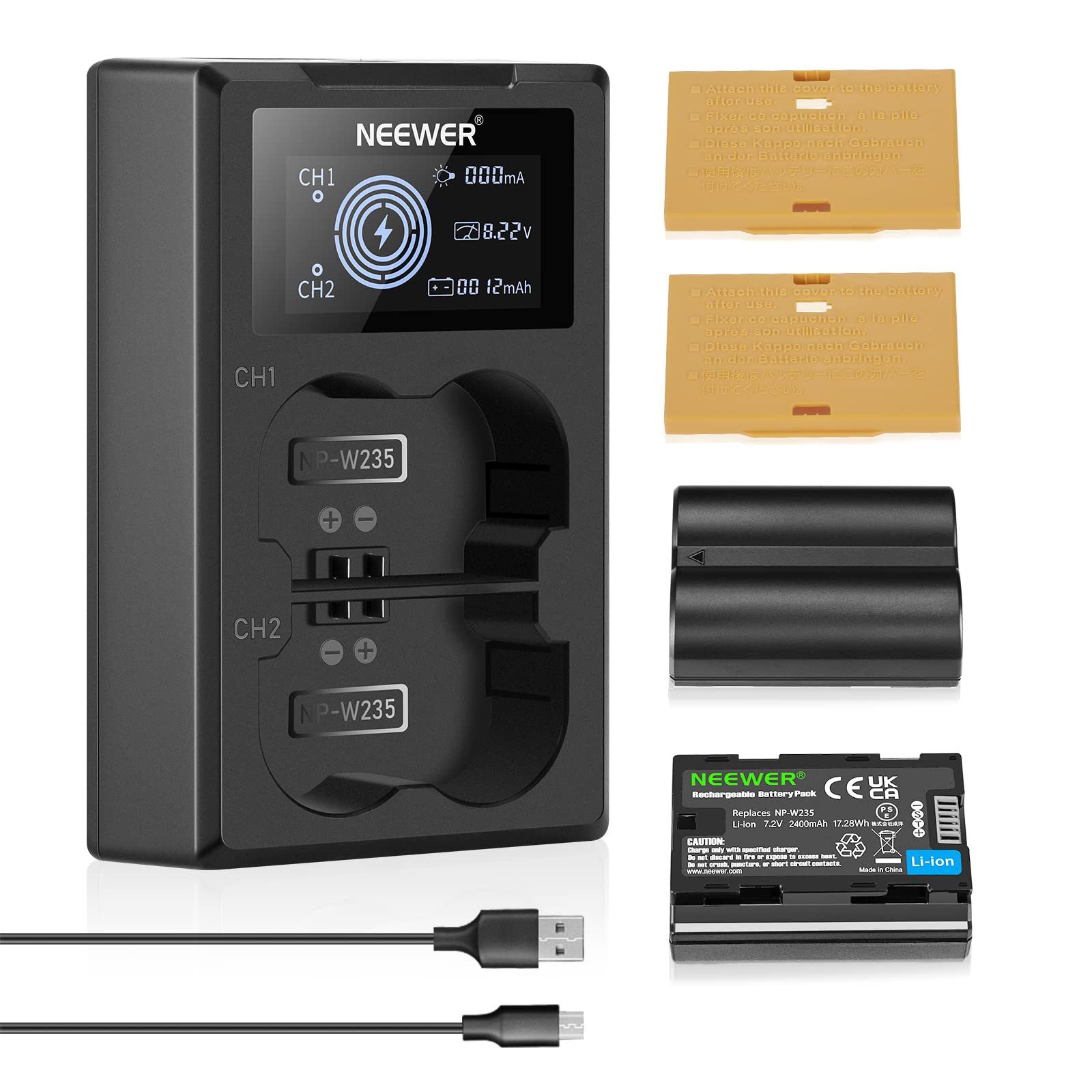 Neewer NP-W235 Akku-Set 2400mAh, 2 Аккумуляторы + Ladegerät, für Fujifilm Kamera-Akku 2400 mAh, Lange Arbeitszeiten