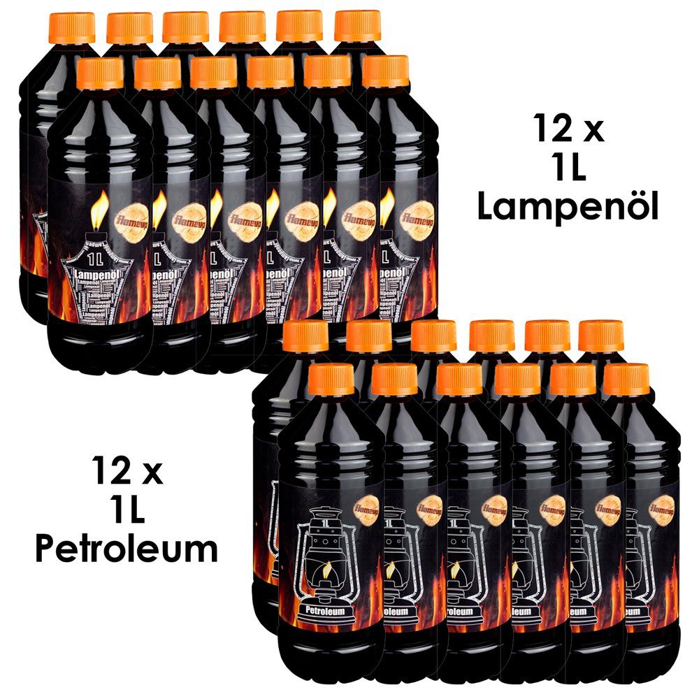 Flameup Lampenöl Set 24 L Lampenöl und Petroleum Heizung Kamin Öllampe Laterne Öl, 24 l