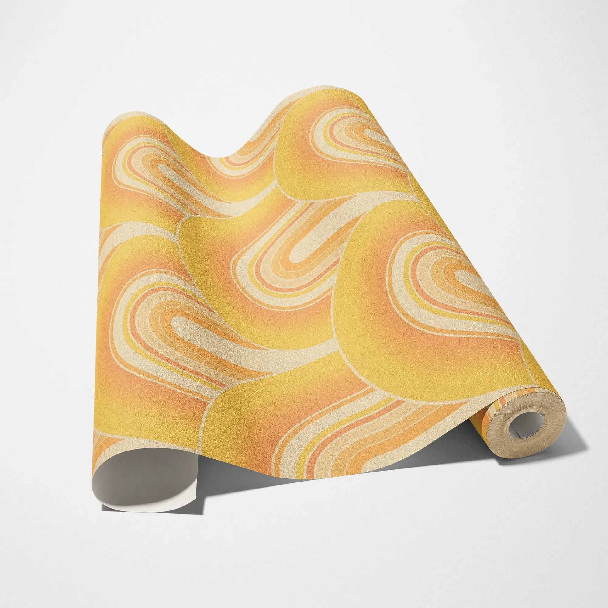 A.S. Création Vliestapete Retro-Grafik, leicht strukturiert, Retro, Vliestapete Retro Art-Déco 3D-Grafik, Creme, Gelb und Orange