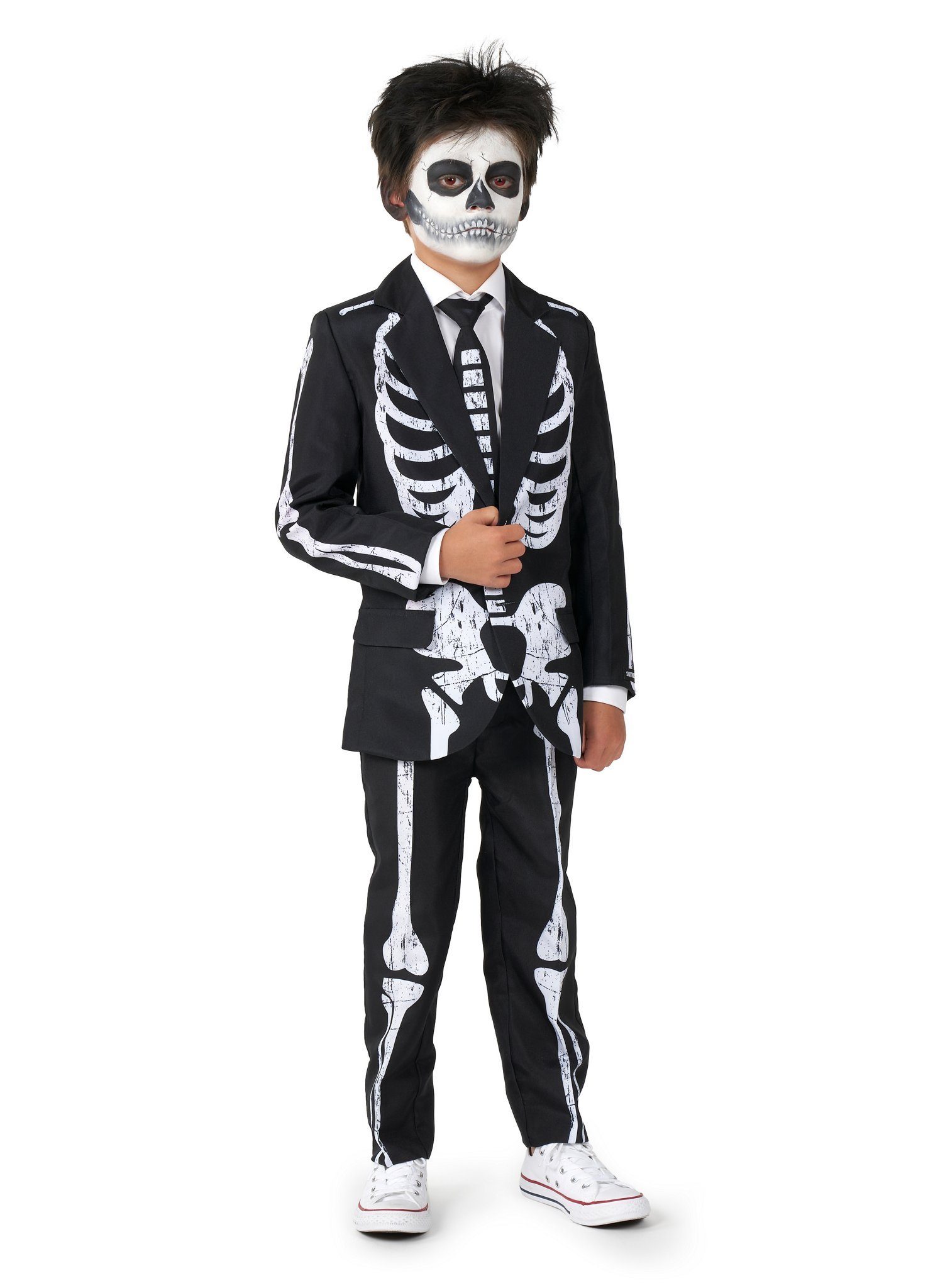 SuitMeister Partyanzug Skelett Anzug - Halloween Kostüm Kinder Junge, Sorgt für ein bleibendes Lächeln: cooler Anzug für schräge Schurken