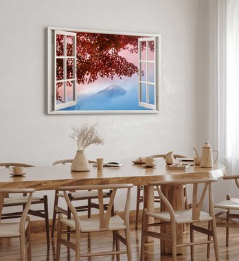 Sinus Art Leinwandbild Wandbild 120x80cm Fensterbild Fuji Vulkan Japan Blau Berg Schneegipfel, (1 St)