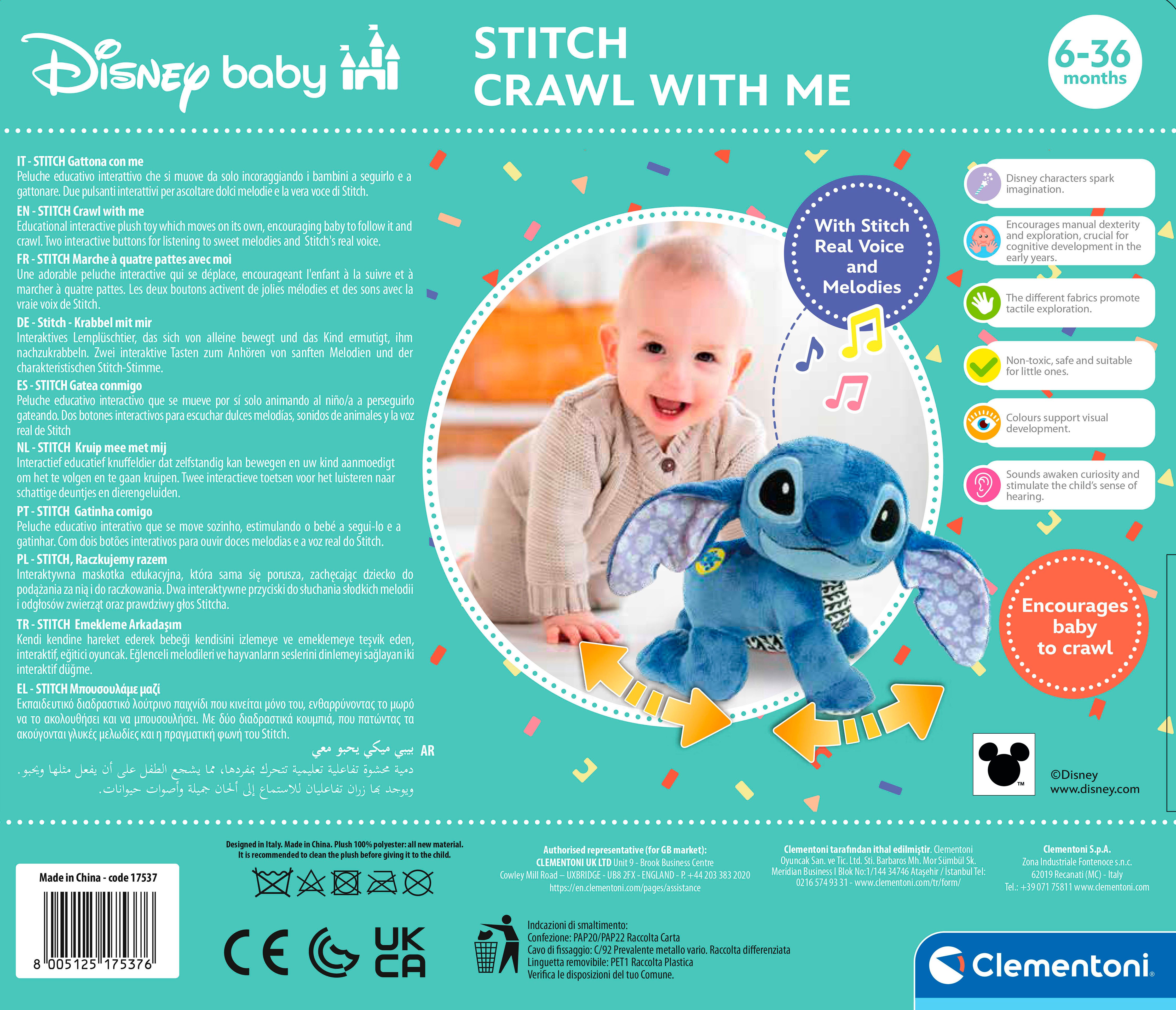 Clementoni® Plüschfigur Disney Baby, Krabbel mit mir Stitch, mit Sound günstig online kaufen