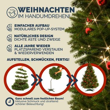 Casaria Künstlicher Weihnachtsbaum, 180 cm Lichterkette 52x versch. Weihnachtskugeln Ständer 533 Spitzen