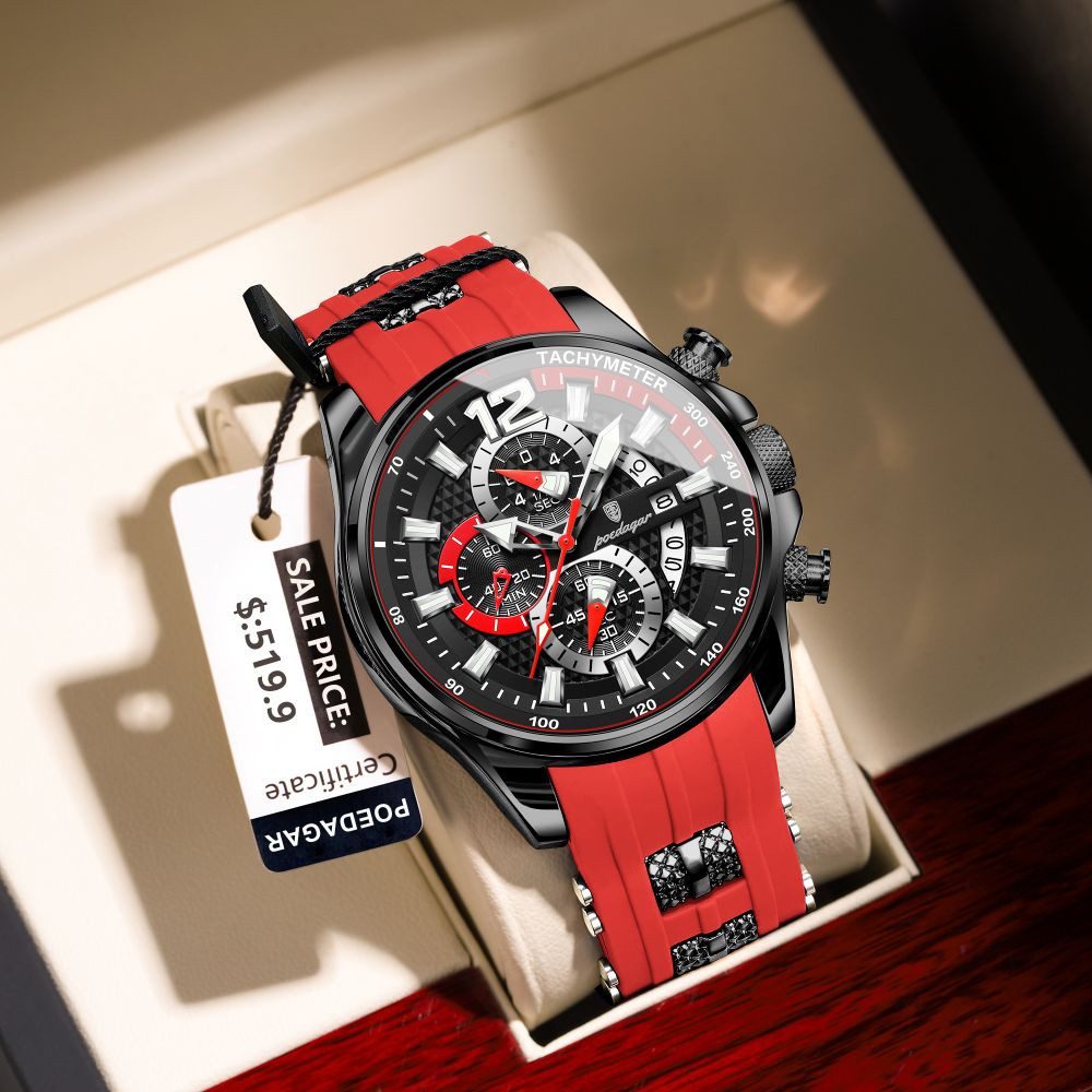 POEDAGAR Quarzuhr POEDAGAR Herren Uhr Chronograph – 898, Sportlich, Silikonband