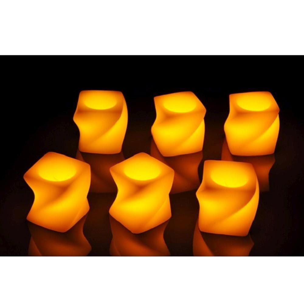 LED-Kerze 55046 6er Echtwachs-Kerzen-Set weiß eckig-gedreht