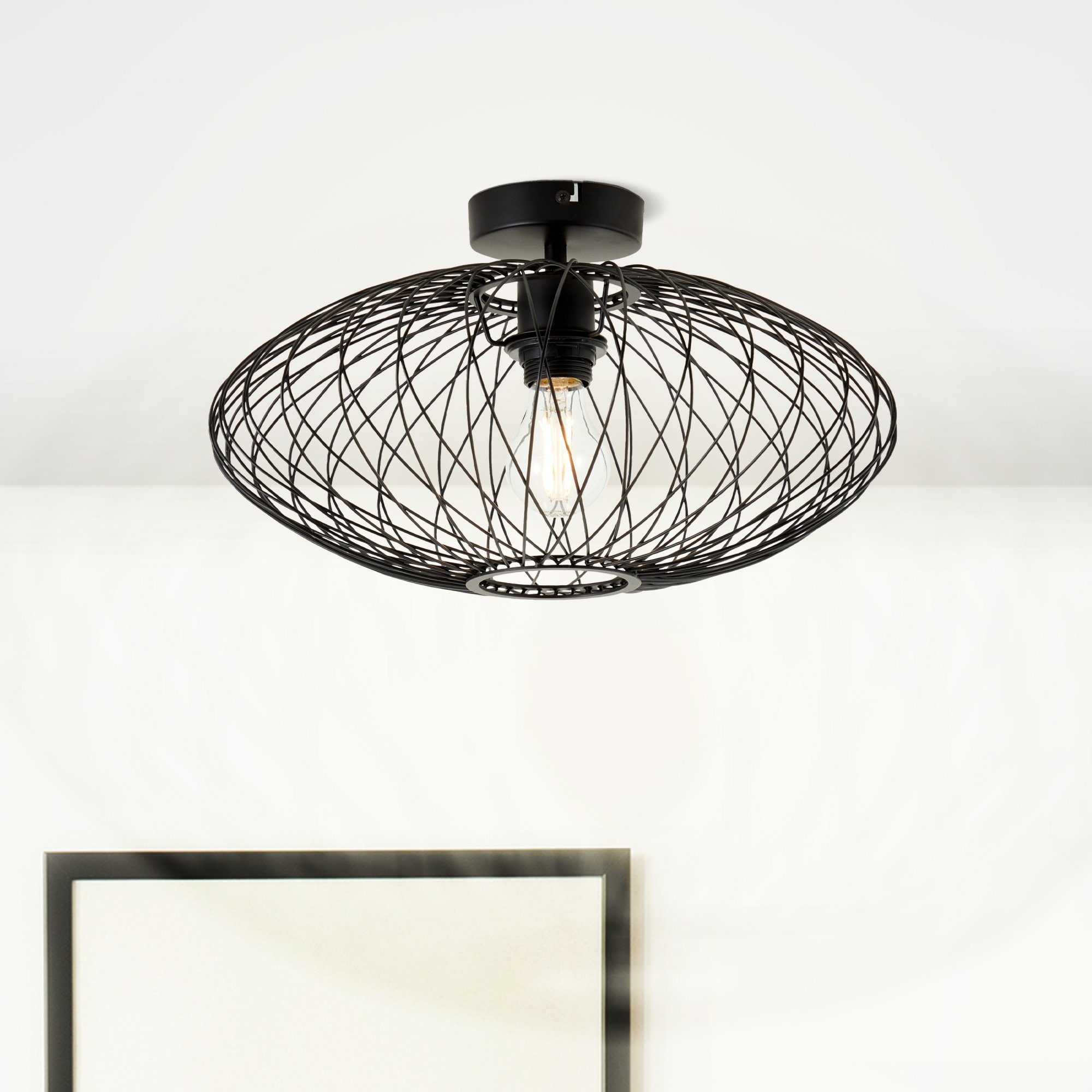 Lightbox Deckenleuchte, ohne Leuchtmittel, dekorativer 40cm, Metall, Ø E27, matt schwarz Draht-Schirm