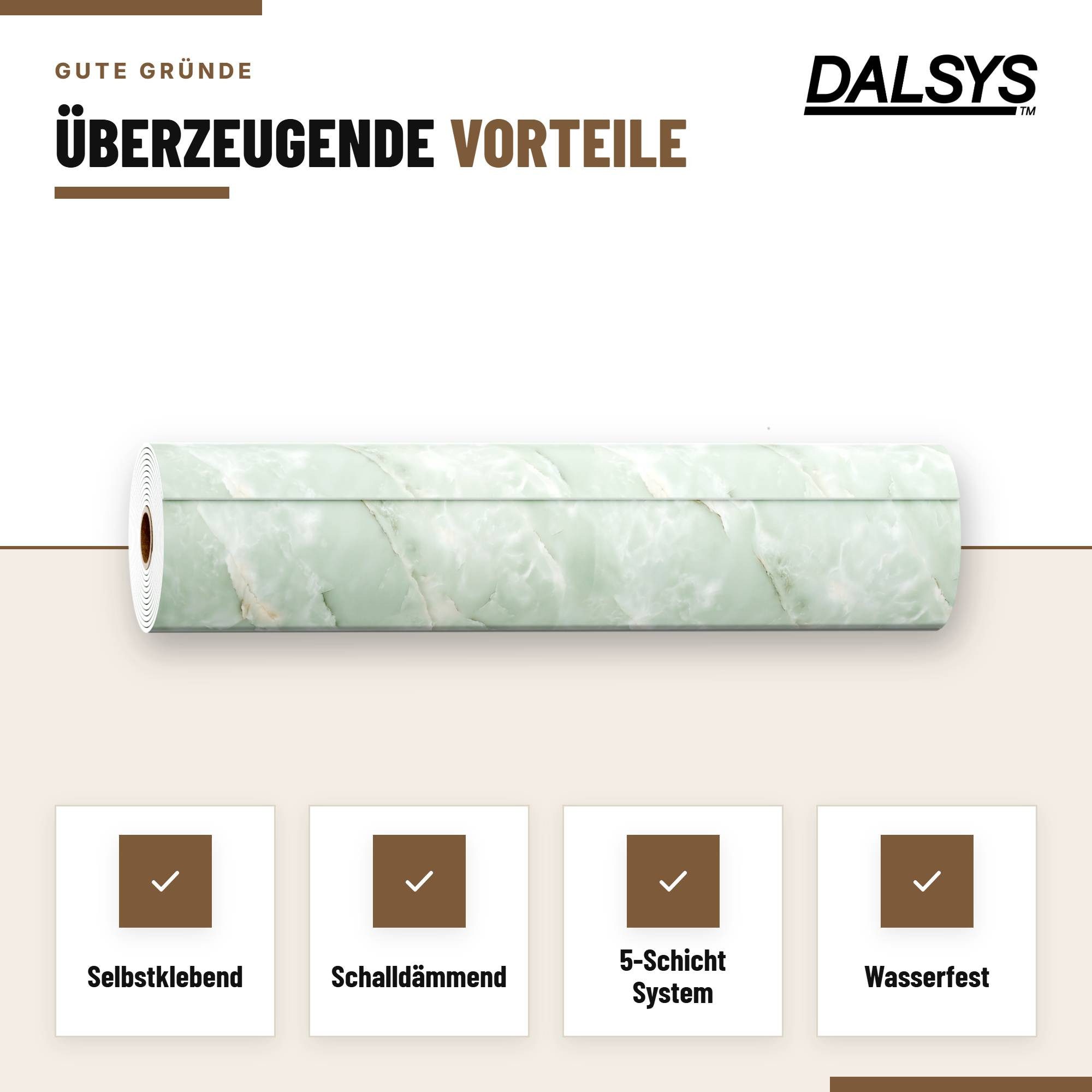 Dalsys Wandpaneel Wandverkleidung selbstklebend aus PVC auf Rolle, BxL: 120x300 cm, (120x300cm Marmoroptik Salbeigrün, 1-tlg., flexible Wandverkleidung Badezimm – Bild 3 von 5