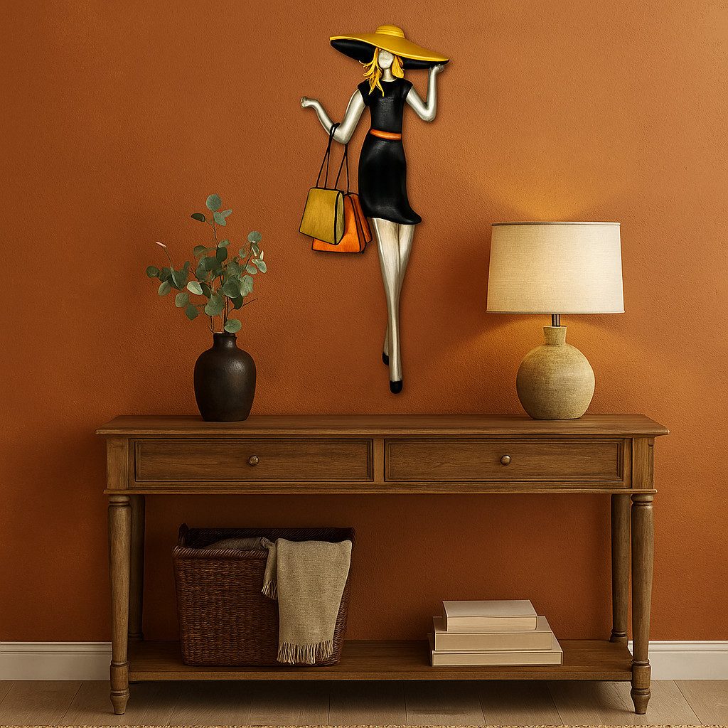 abc HOME Wanddekoobjekt Wanddeko Frau mit Einkaufstaschen und Hut, Metall, günstig online kaufen