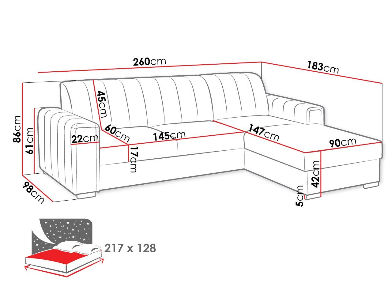 mit Schlaffunktion, MIRJAN24 Couch Polsterecke, 18 Manila Kenzo, Ecksofa L-Form und Bettkasten