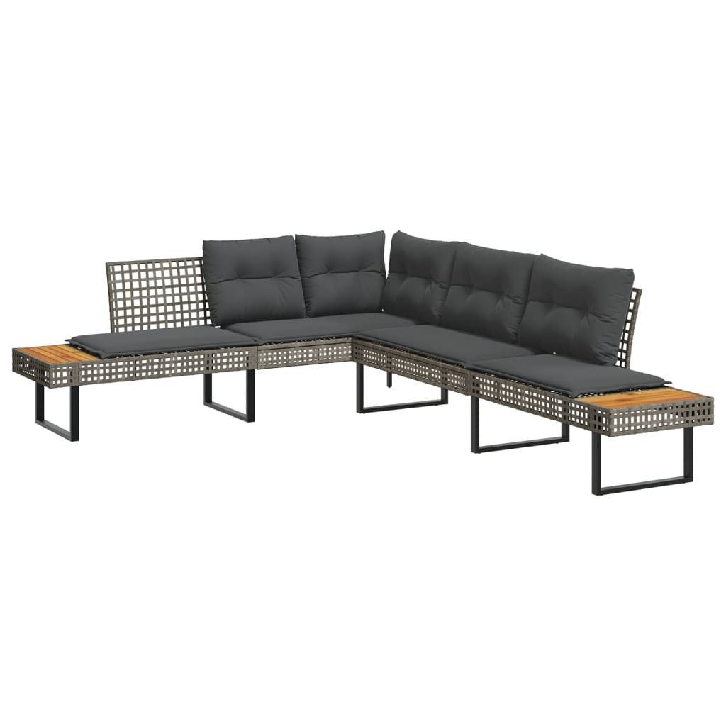 vidaXL Loungesofa Gartensofa in L-Form mit Kissen Grau Poly Rattan und, 1 Teile