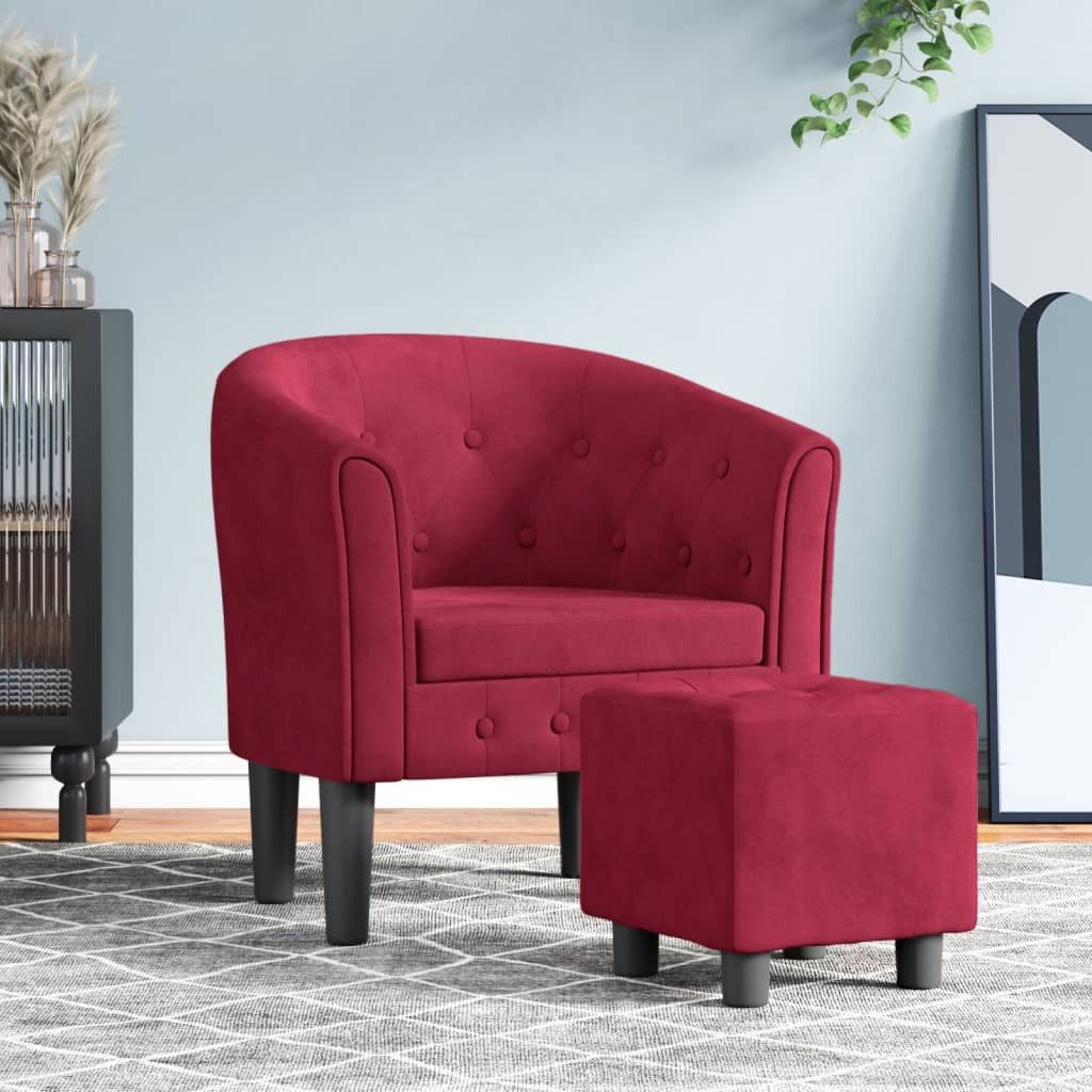 furnicato Cocktailsessel Moderner Clubsessel mit Fußhocker 70x56x68 cm Weinrot (1-St), Gepolsterter Sessel mit Knopfheftung und Massivholz für das Wohnzimmer