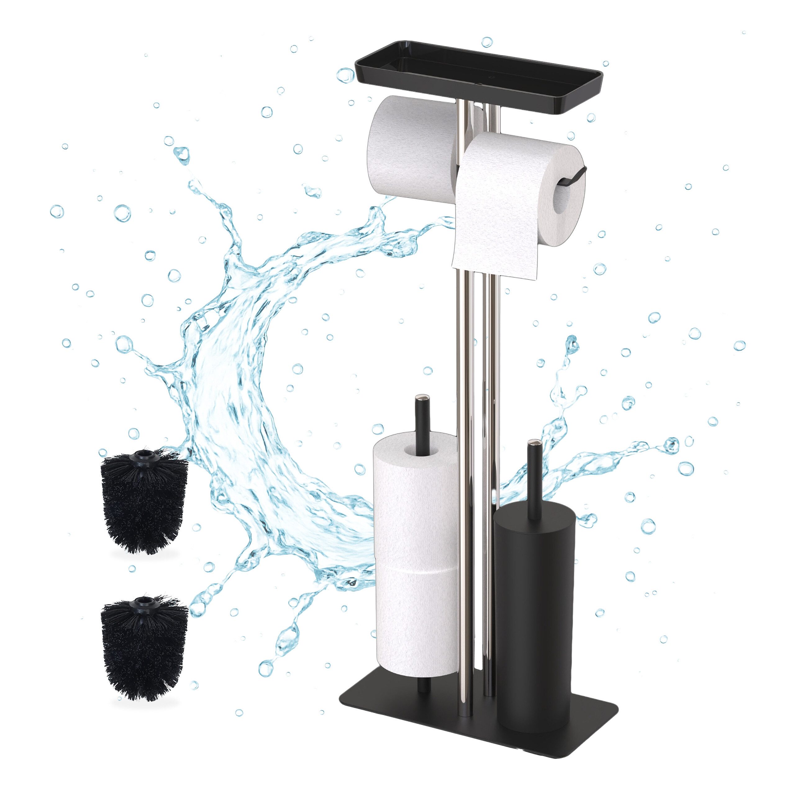 relaxdays WC-Garnitur Edelstahl mit Ablage, schwarz günstig online kaufen