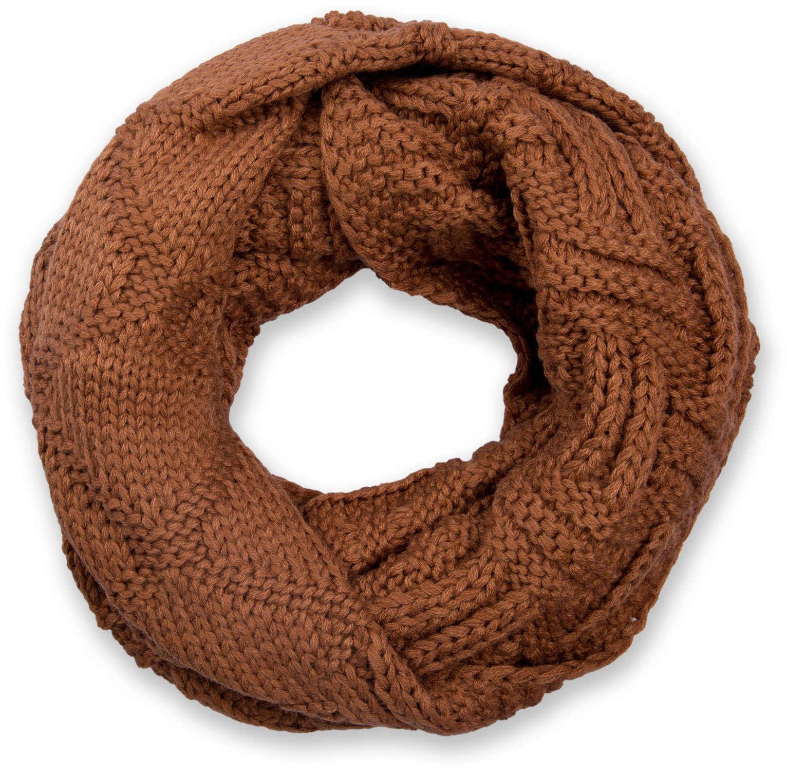 Strickschal, mit (1-St), styleBREAKER Cognac Loop und Rippenmuster Gitter Strick