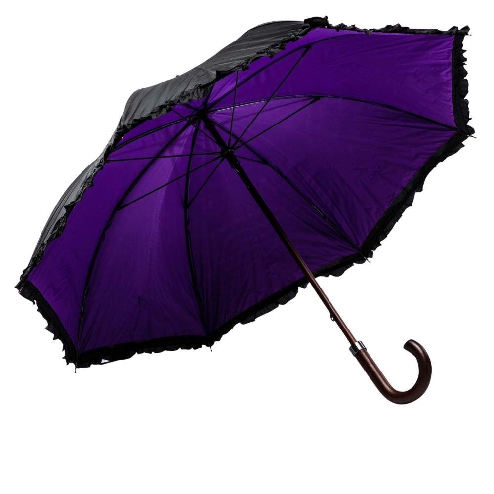 Luckyweather not just any other day Stockregenschirm Rüschenschirm schwarz / violett Double Layer Holzstock
