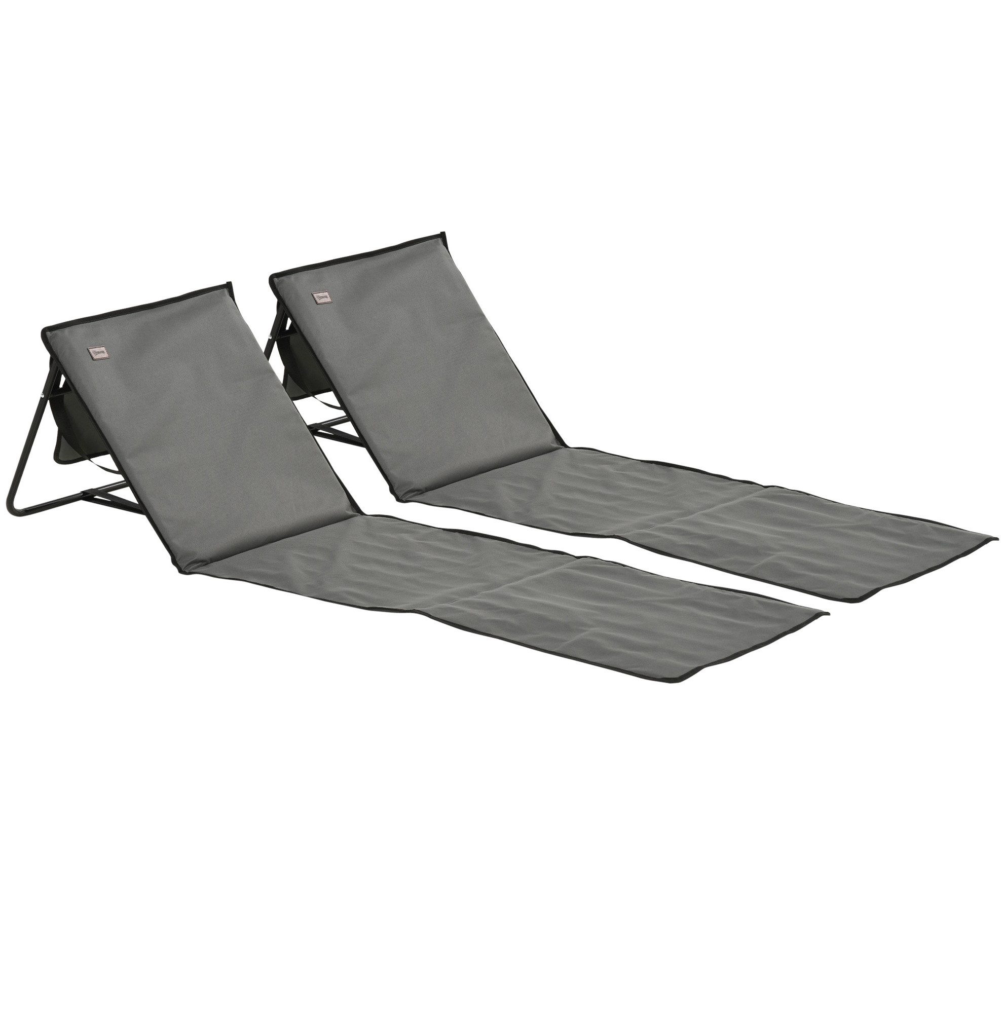 MODFU Gartenliege 2er Set 142x51x40 cm klappbar Grau Oxford Stahl Tragetasche, 142x51x40 cm, 2 St., Faltbare Strandmatratze leicht transportierbar für Strand und Camping, Verstellbare Sonnenliege Strandmatte mit Magazinfach und Rückenlehne