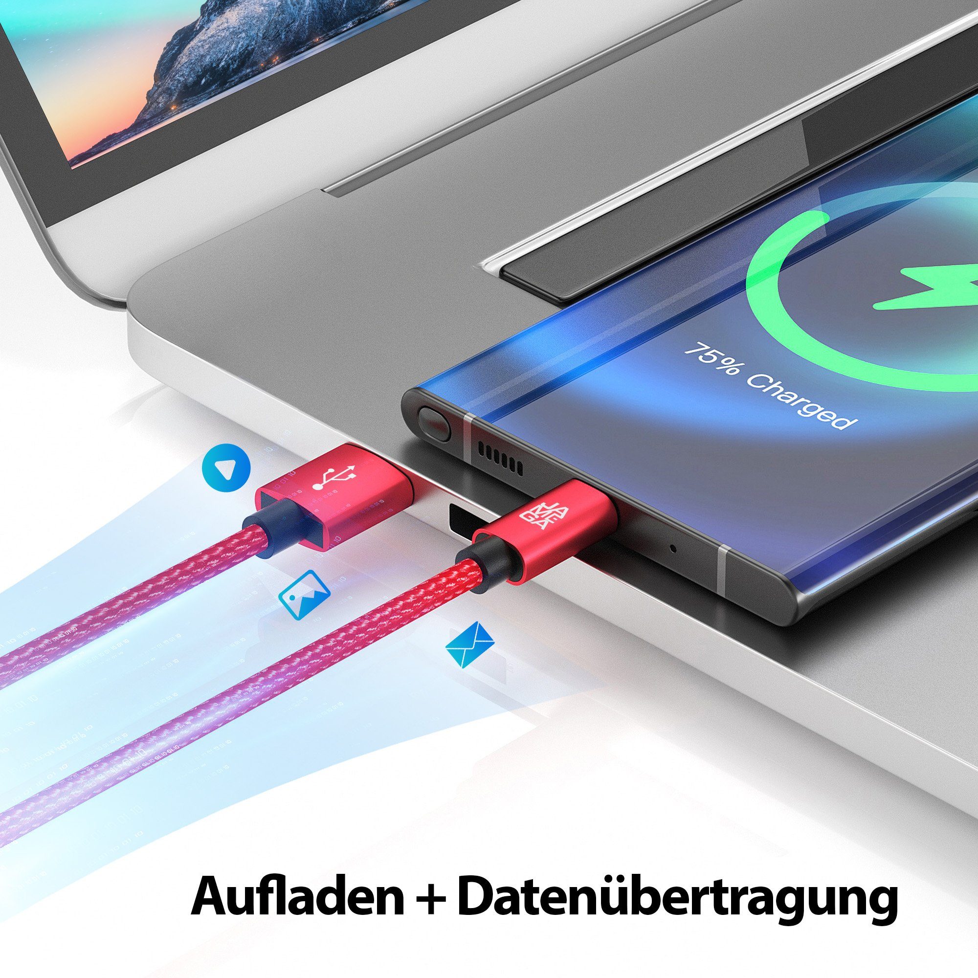 JAMEGA USB-C Datenkabel Ladekabel für Samsung Apple iPhone Huawei Xiaomi uvm. USB-Kabel, (200 cm) – Bild 3 von 5