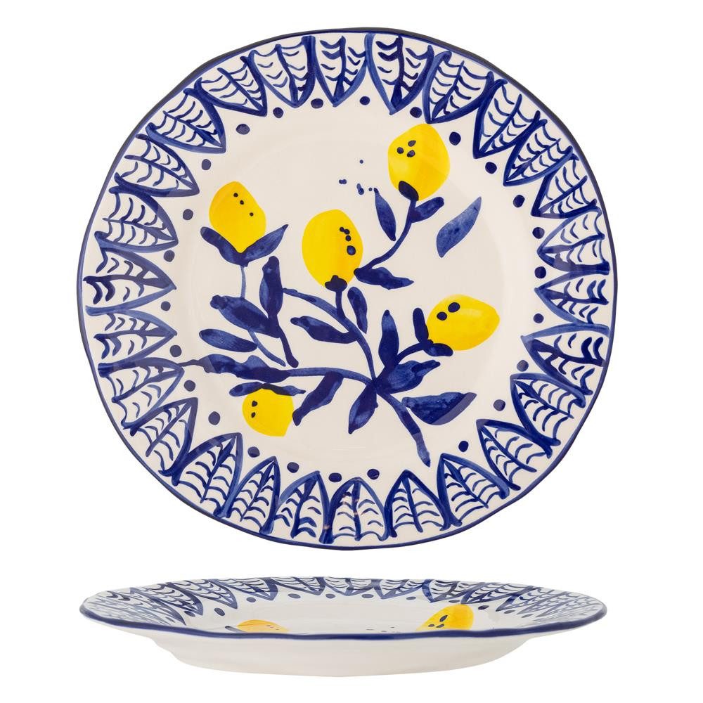 Bloomingville Speiseteller Maxima Teller, Blue, Steingut, Keramikteller, Handdekoriert, Mediterran, Farbenfroh, Gelbtöne, Unikat