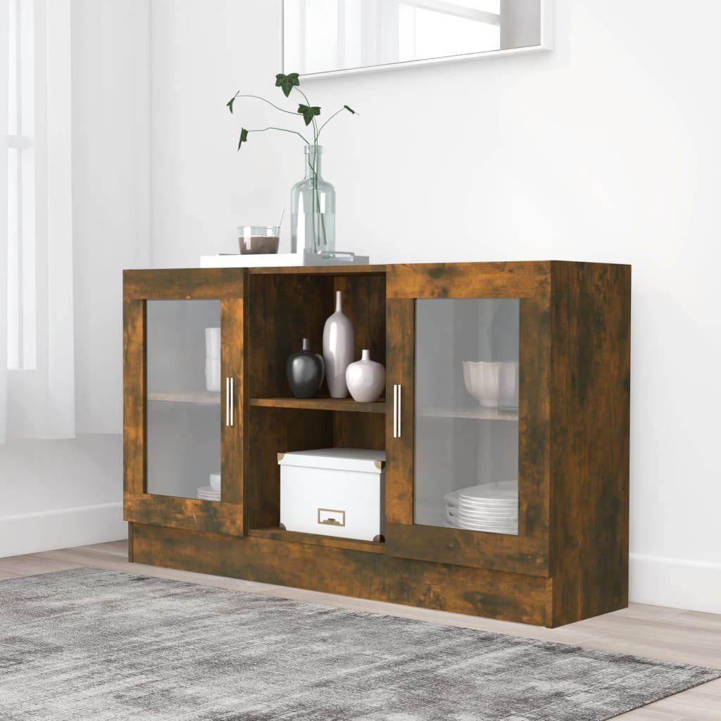 vidaXL Sideboard Vitrinenschrank Räuchereiche 120x30,5x70 cm Holzwerkstoff (1 St)