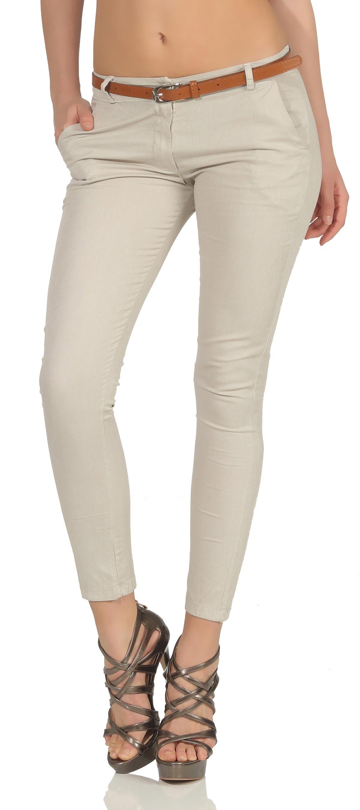 malito more than fashion Strickweste malito Damen Chinohose mit Gürtel, Stretch Caprihose, schicke Freiz Hose in klassischer Basic-Form