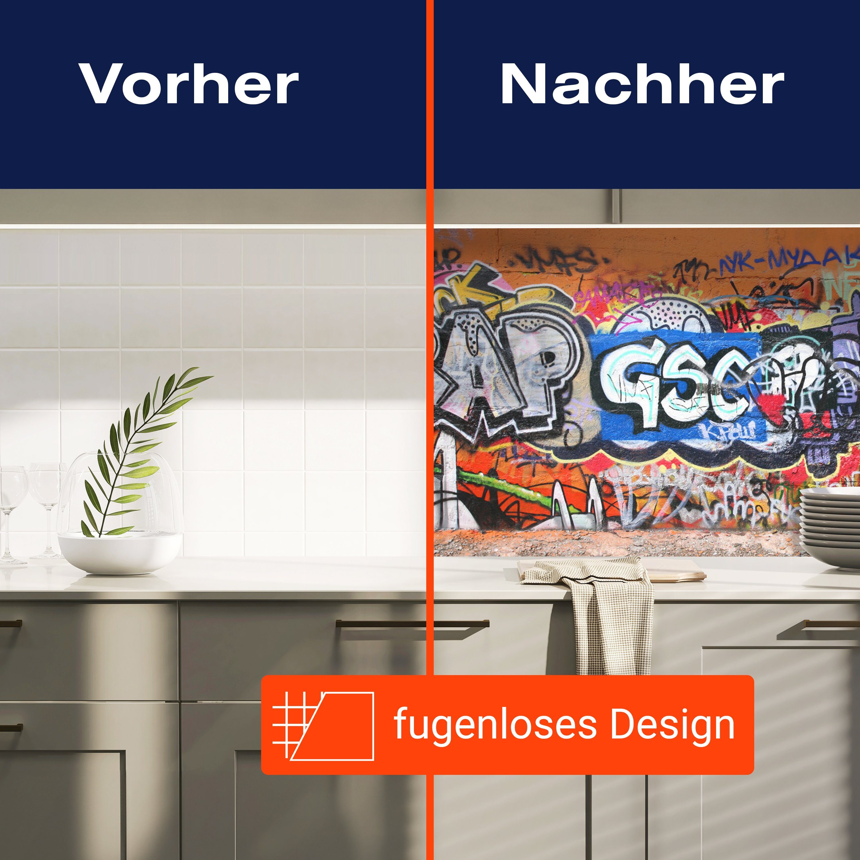 Graffiti Hartschaum Küchenrückwand Nischenrückwand (1-tlg), in Größen 1, wandmotiv24 Premium versch.