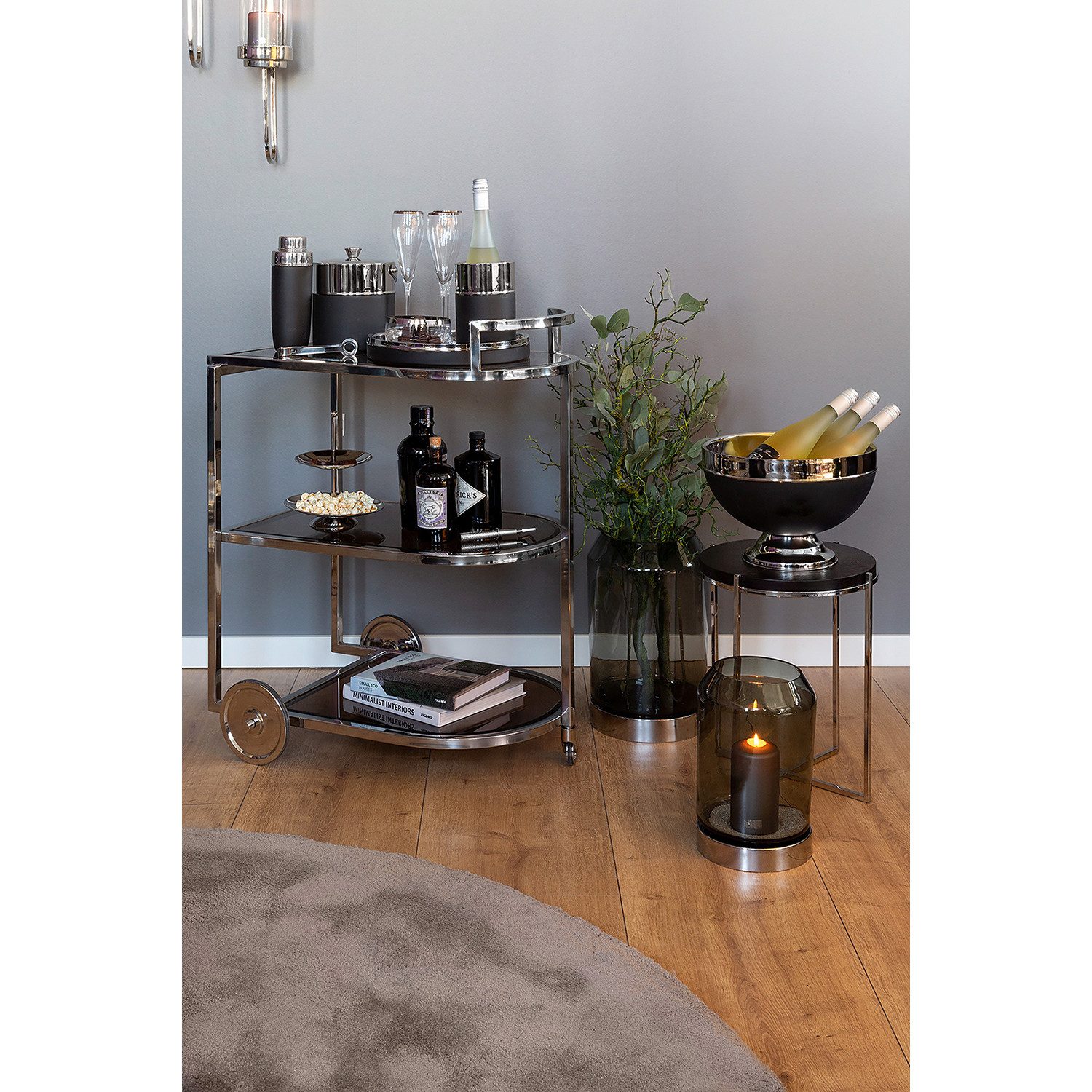 Fink Tabletttisch BRIXTON Beistelltisch - H.41cm x D.35cm - schwarz/silber - Edelstahl (Dekotisch - kleiner Tisch, Dekotisch - kleiner Tisch), Moderner Sofatisch: Vielseitiger Ablagetisch, max. 20 kg belastbar