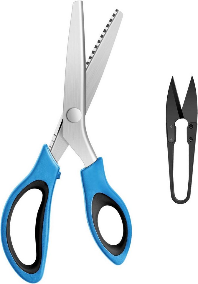 KUONIIY Stoffscheren Schneiderschere Zickzack-Schere 23 cm mit Fadenschere, (Zickzack-Schere mit Fadenschere, ideal für Stoffe und Bastelprojekte, 2-teiliges Scheren-Set für Stoffe, Papier und Fäden), 5 mm Zickzack-Klinge, ergonomischer Griff, inkl. Faden