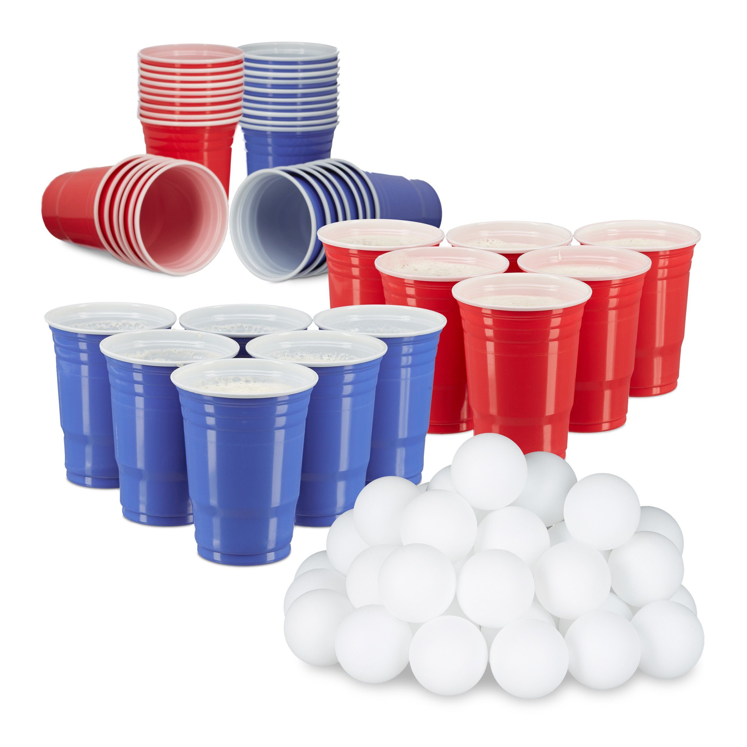 relaxdays Becher 148 tlg. Beer Pong Set, Kunststoff