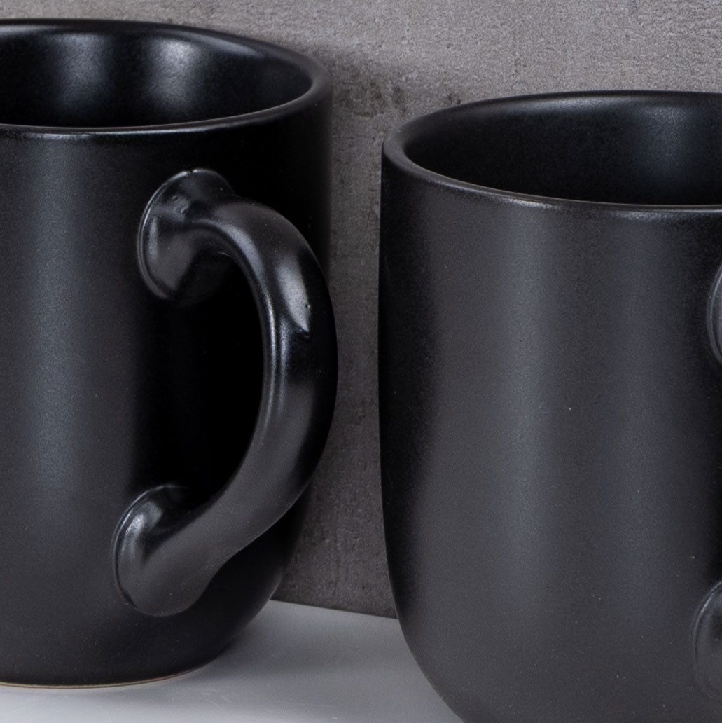 Levandeo® Becher, 4er Set Steingut Tassen 300ml Schwarz Kaffeetasse Kaffeebecher Edel