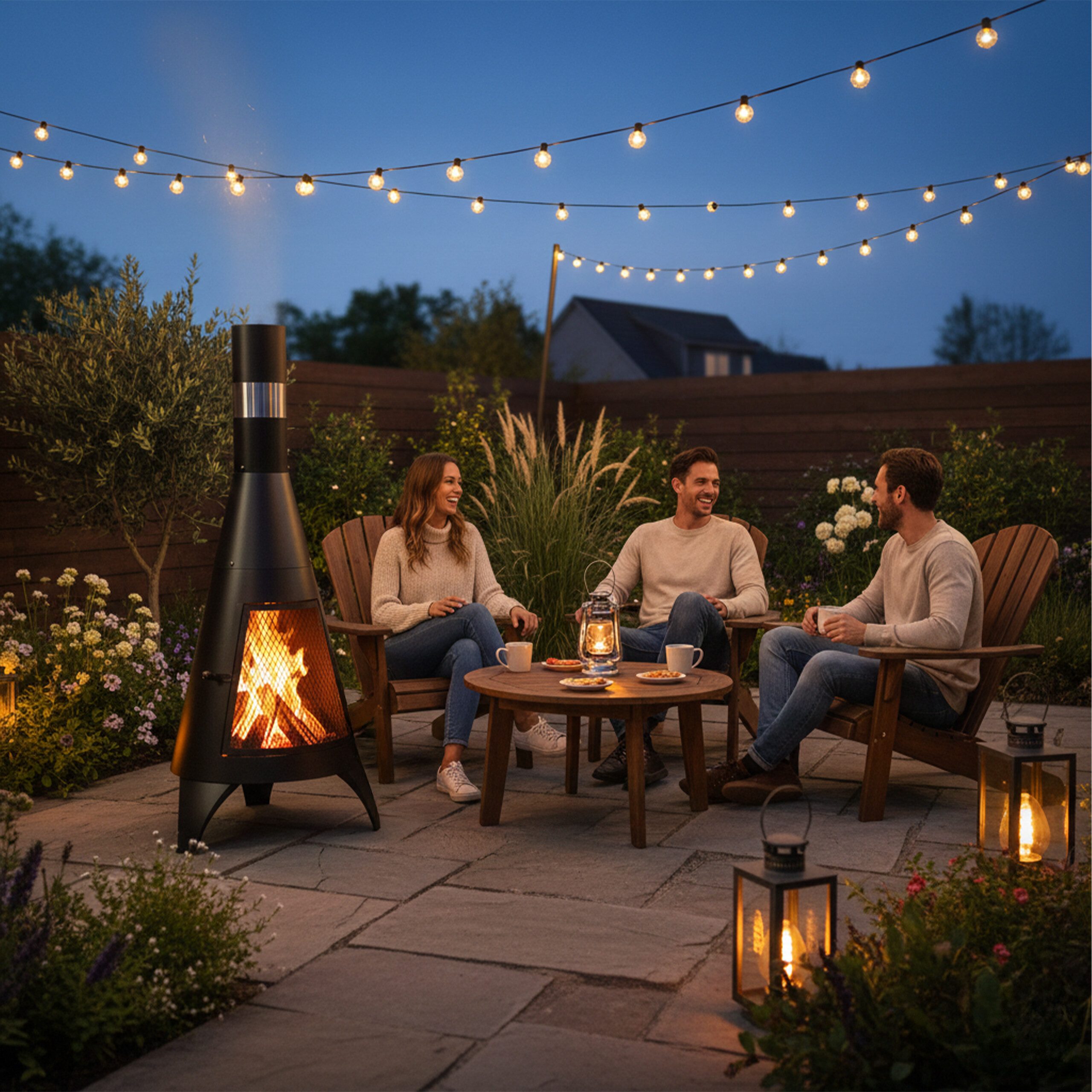 relaxdays Feuerkorb Terrassenofen mit Tür schwarz