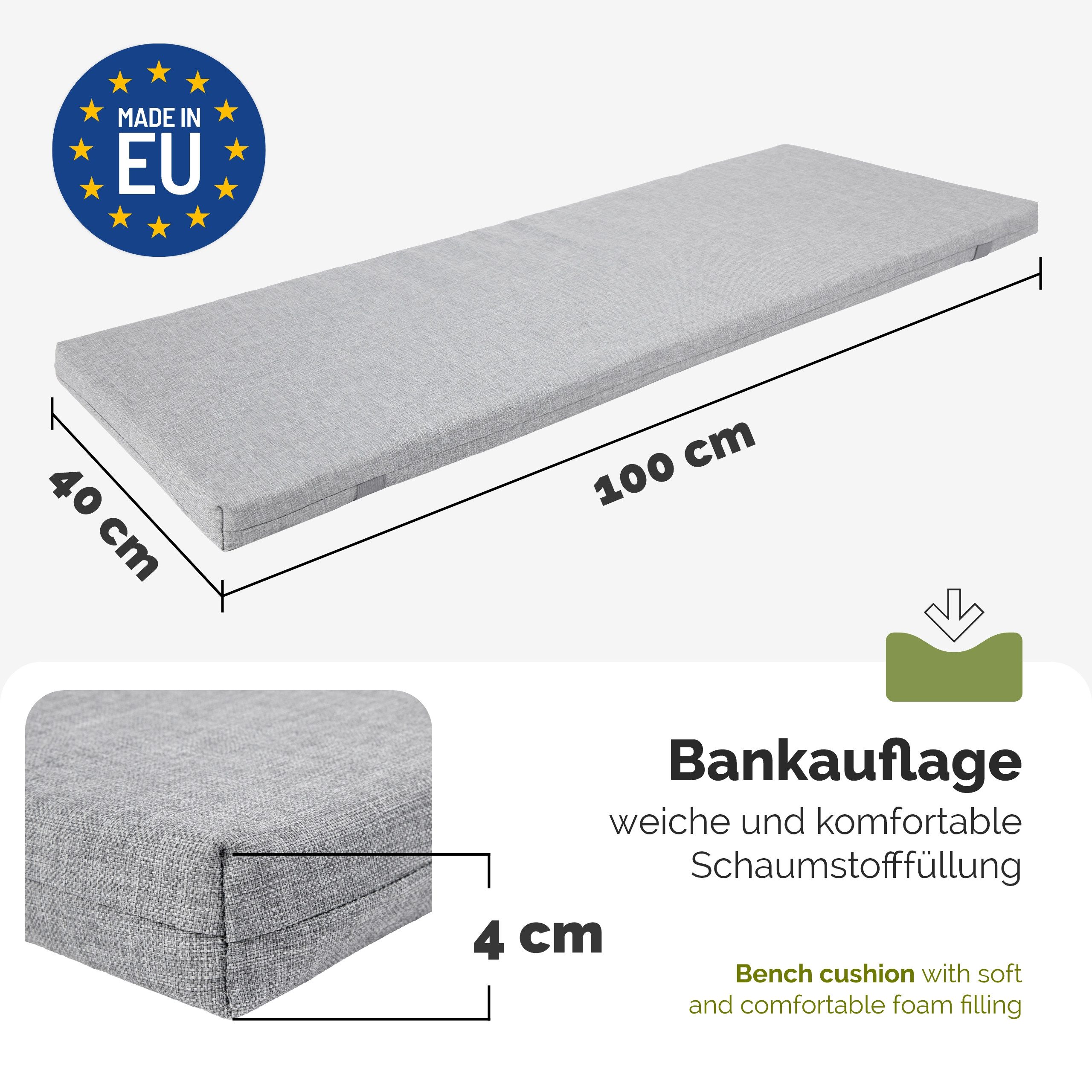 Garronda Bankauflage 100-200 cm, ca. 4 cm dick, wasserabweisend, mit Bändern GD-0220, (1 St), Hypoallergen, UV-beständig, Wasserbeständig – Bild 2 von 5