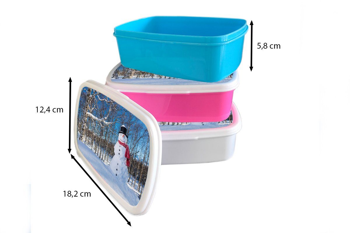 MuchoWow Lunchbox von Kunststoff Kinder, Snackbox, Brotbox in Eine Alaska Nähe Brotdose zu, Mädchen, Erwachsene, (2-tlg), Puppe Anchorage der Kunststoff, rosa in für verschneite