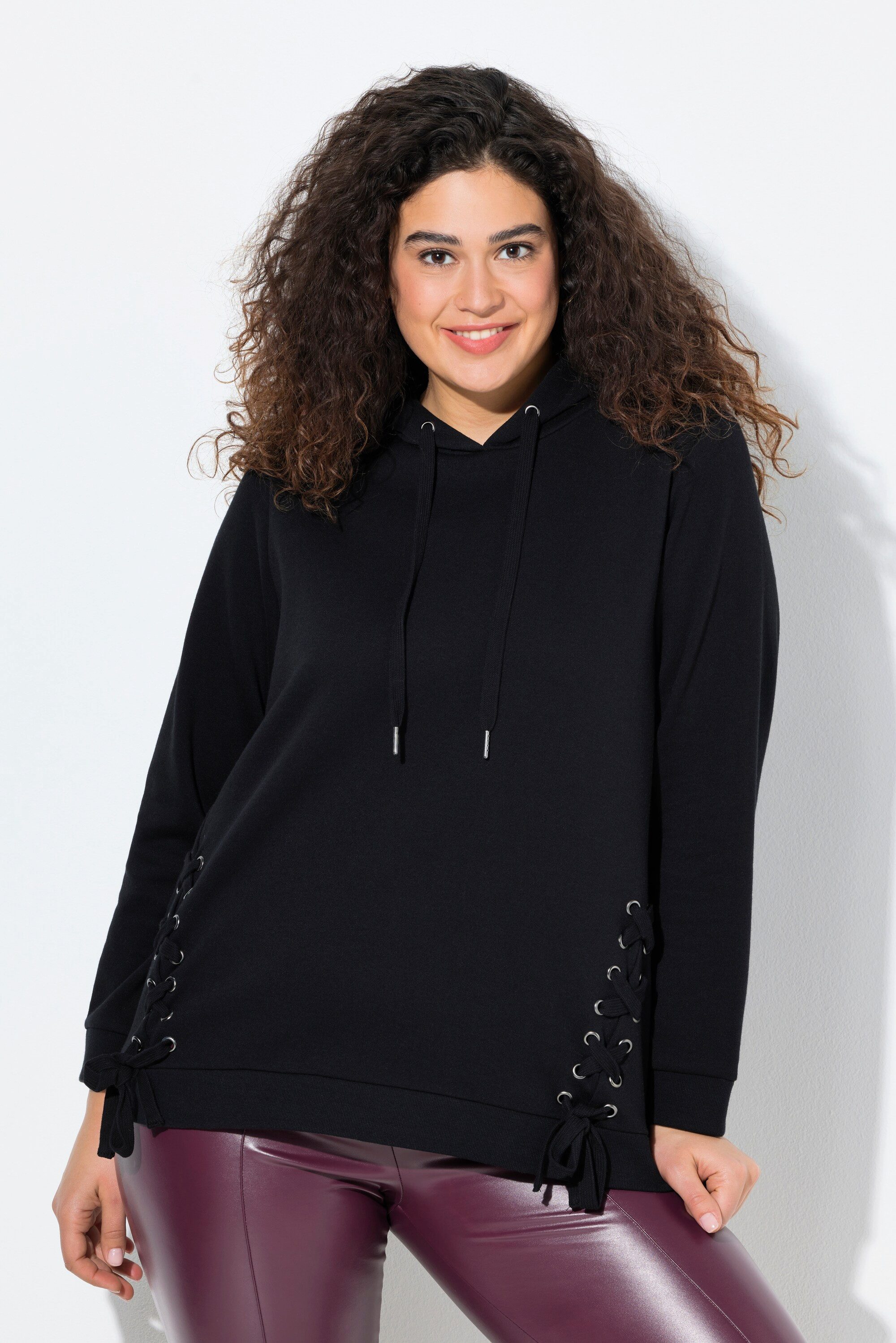 Ulla Popken Sweatshirt Hoodie Zierschnürung Kapuze günstig online kaufen