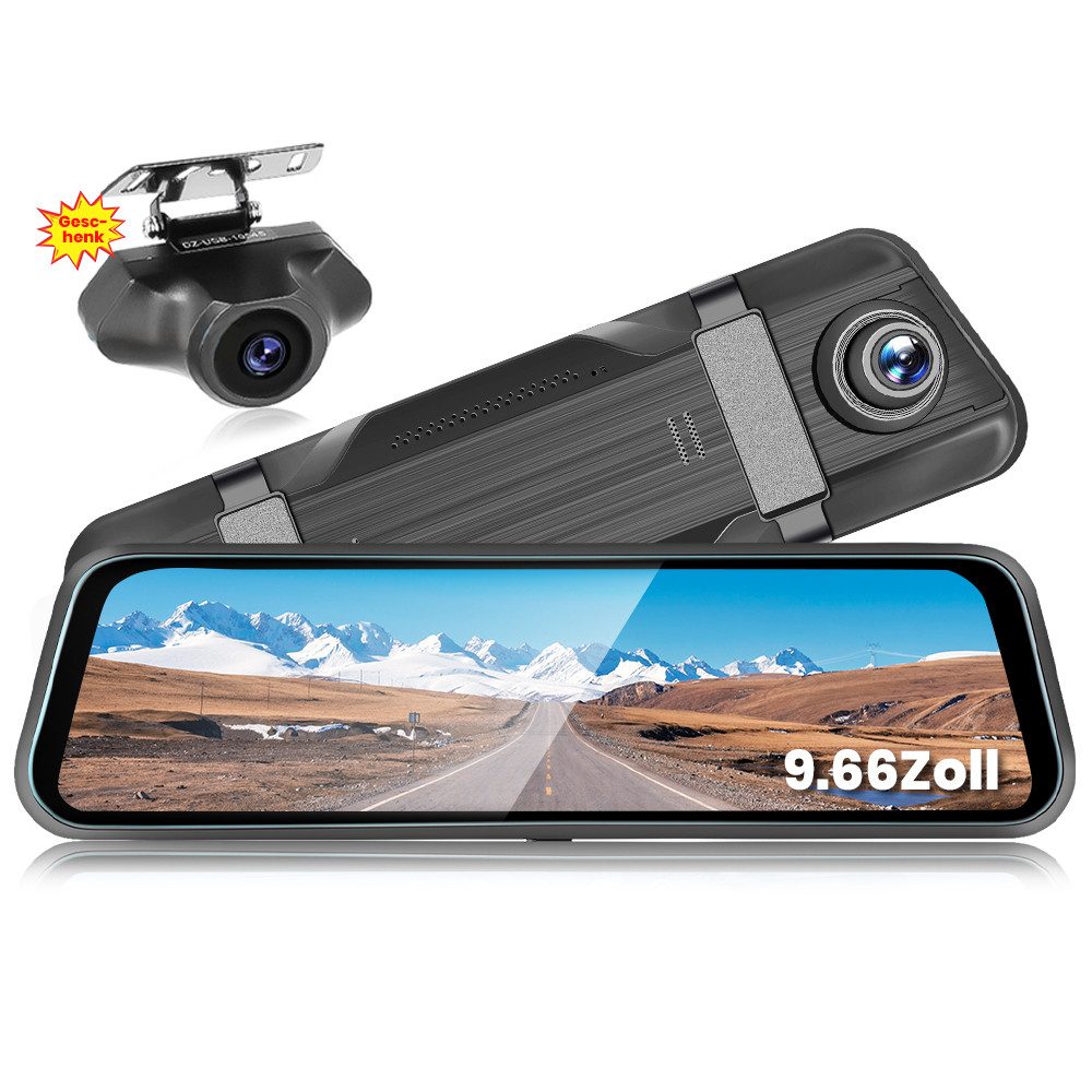 9,66 Zoll 1080P Auto Dual-Linse Touchscreen HD Rückspiegel Dashcam