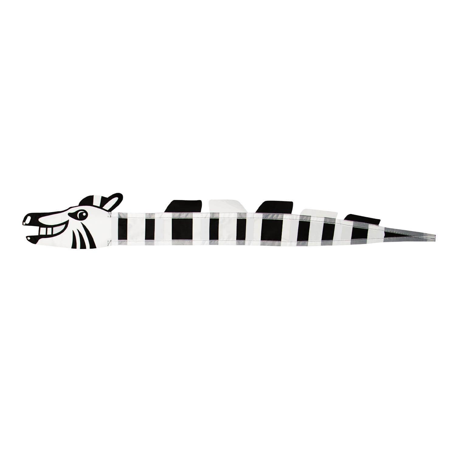 Wolkenstürmer Flug-Drache Zoey Zebra Windspiel für Garten & Balkon, (Bunter Windfänger mit Bodenstecker für Strand & Terrasse, 1-tlg), Zebra Flattertier mit Stab als Strandmarkierung & Outdoor Deko