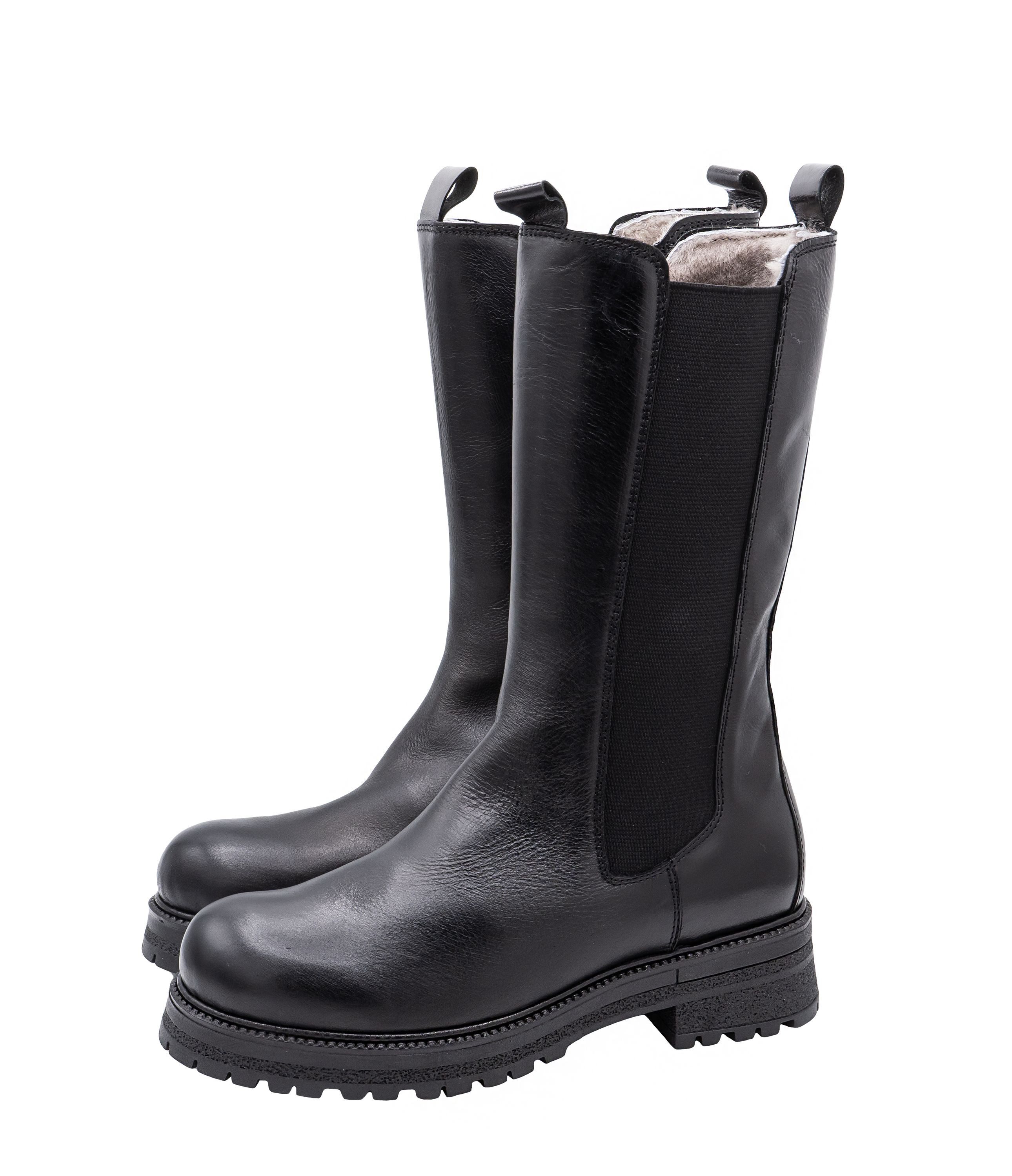 Momino Stiefel 4326 Damen Winterstiefel Lammfell Leder Schwarz Stiefelette