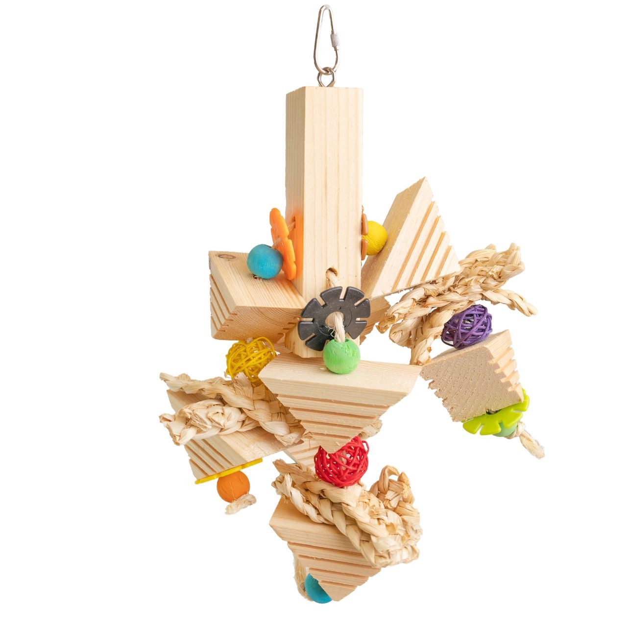 Happy Bird Vogelspielplatz Vogelspielzeug Pyramid Chomp, Natürliches Vogelspielzeug aus Holz, 35x22x22 cm