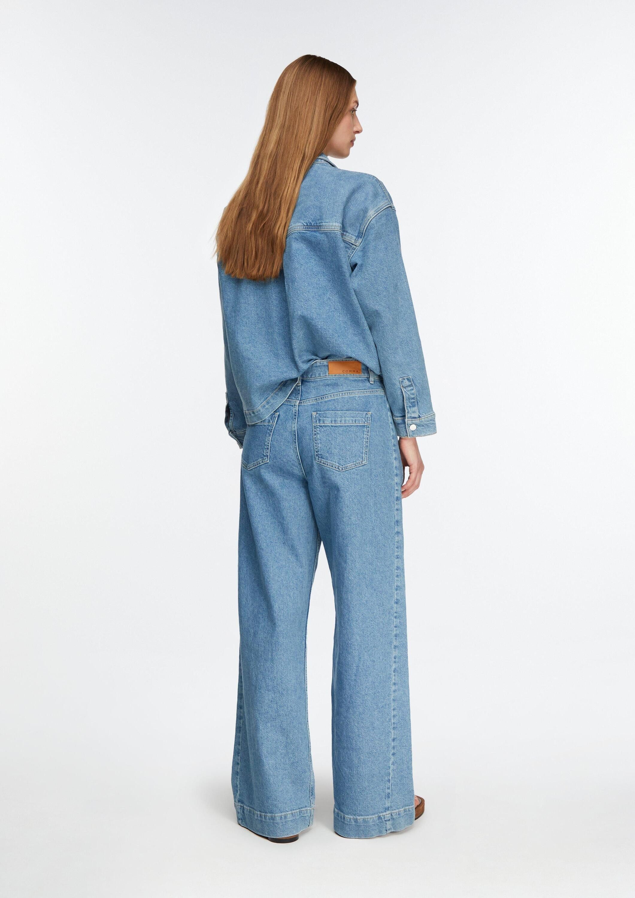comma Weite Jeans Jeans-Hose Mittelblau gewaschene Wide-Leg Denim mit tonalem Seiteneinsatz